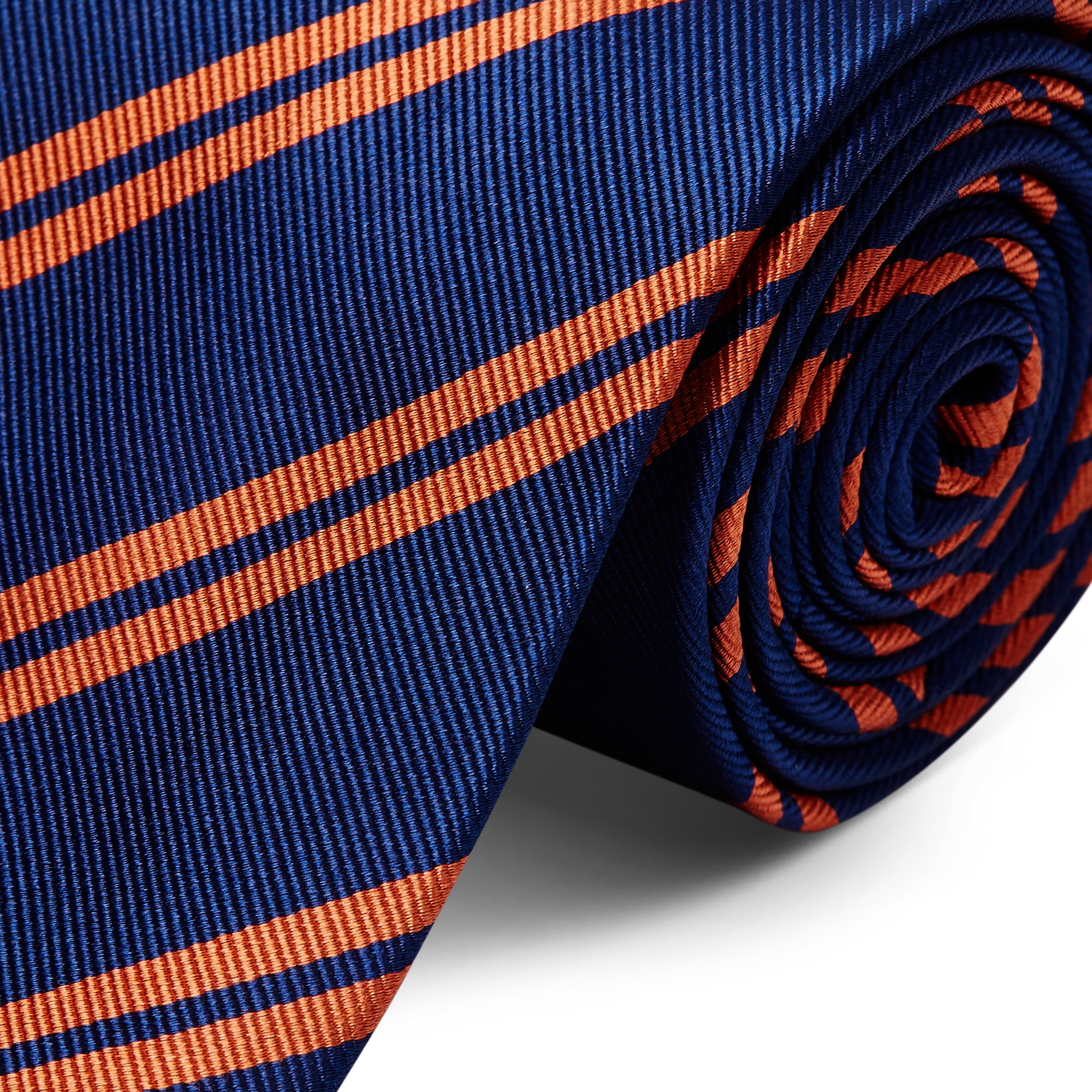 Marinblå 8 cm bred Sidenslips med Dubbla Orangea Ränder - 2