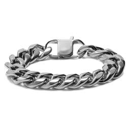 16mm Silver-Tone Stainless Steel Curb Chain Bracelet