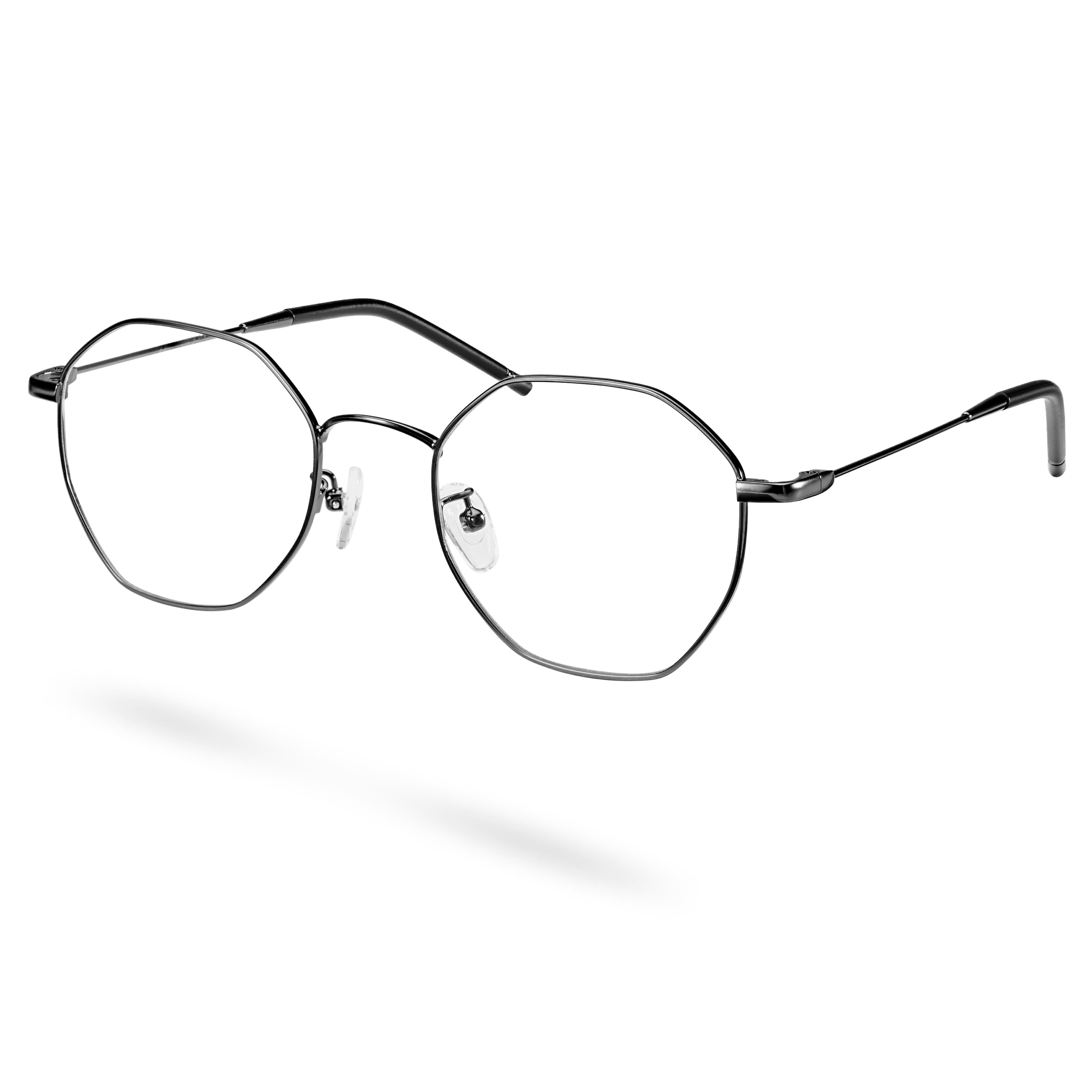 Executive Black Geometric Frame Clear Lens Glasses
