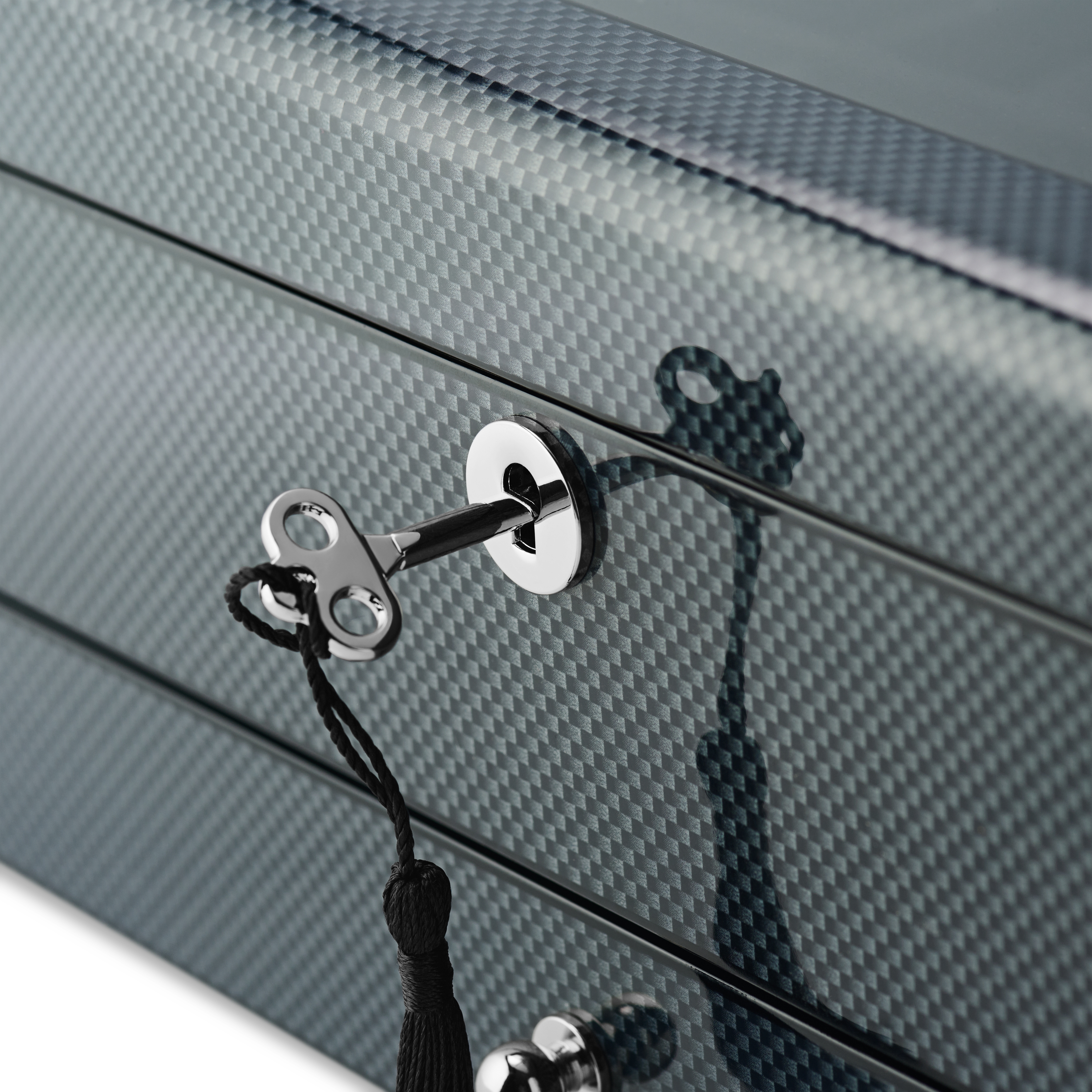 Uhren- und Schmuckschatulle mit 8 Fächern aus Kohlefaserfurnier - 5