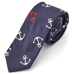 Navy Blue, Red & White Anchor Pattern Cotton Tie
