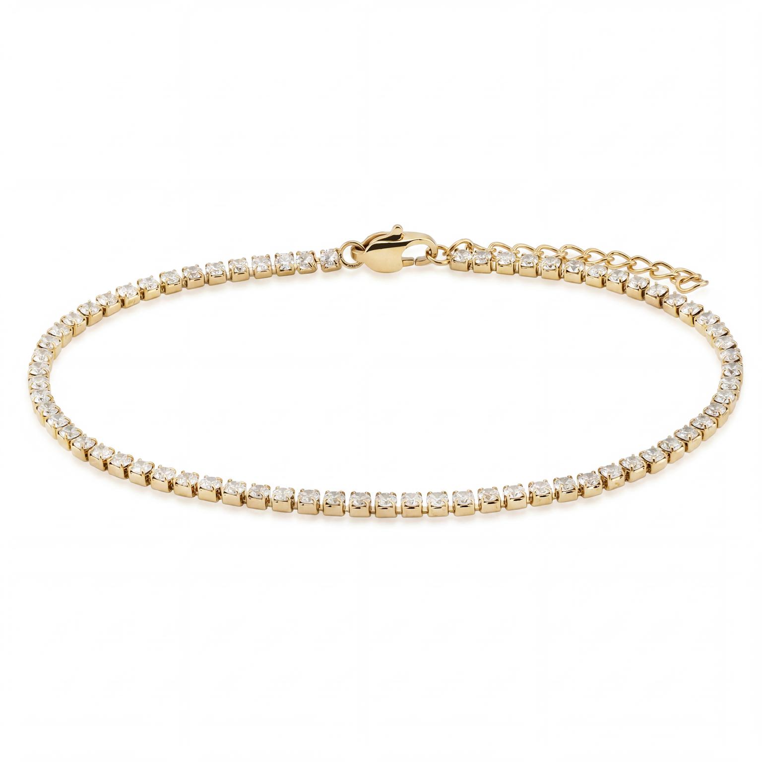 Dazzle | 2mm 14K 골드 도금 크리스탈 지르코니아 테니스 팔찌 Dazzle | 2mm 14K 골드 도금 크리스탈 지르코니아 테니스 팔찌