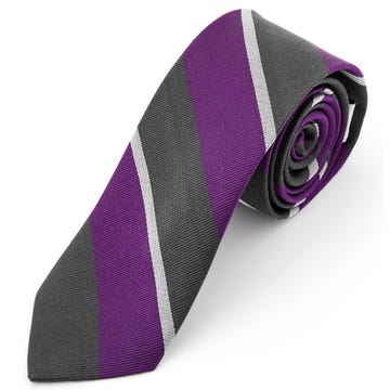 Purple, Dark Grey & White Striped Silk Necktie