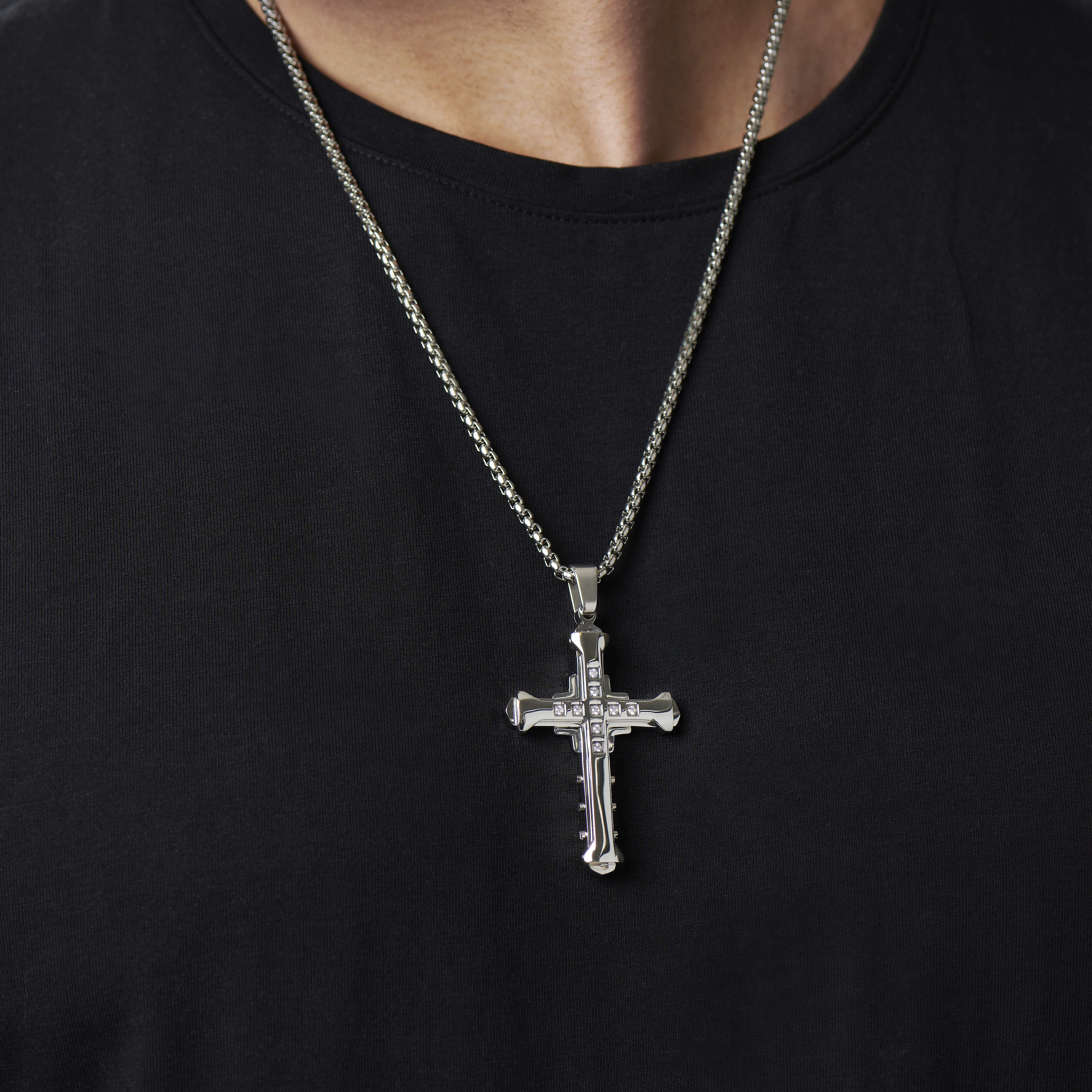 Κολιέ με Σταυρό Studded Layered - 3