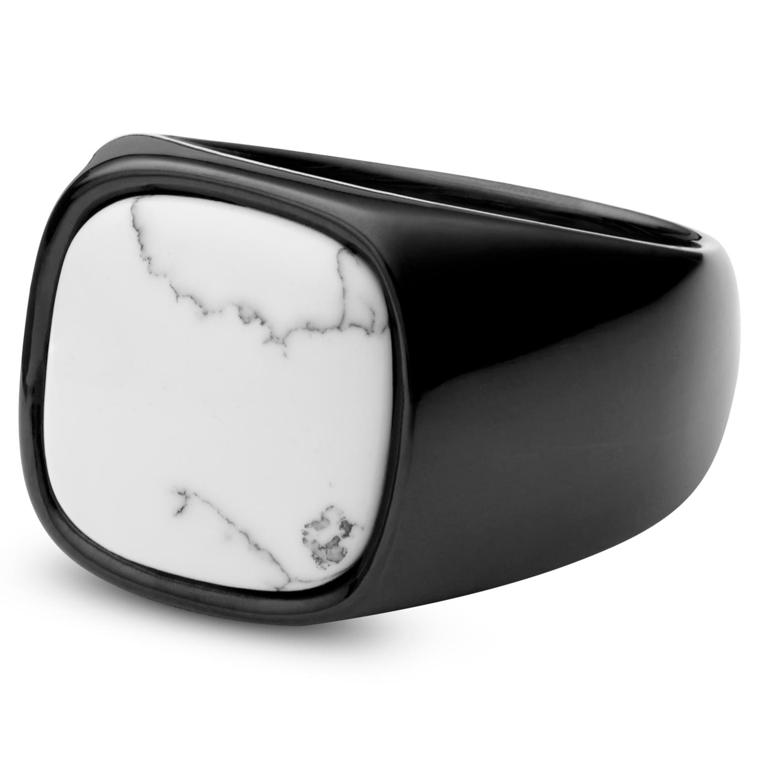 Gravel | Gunmetal Stainless Steel With Howlite Signet Ring Gravel | Gunmetal Stainless Steel With Howlite Signet Ring