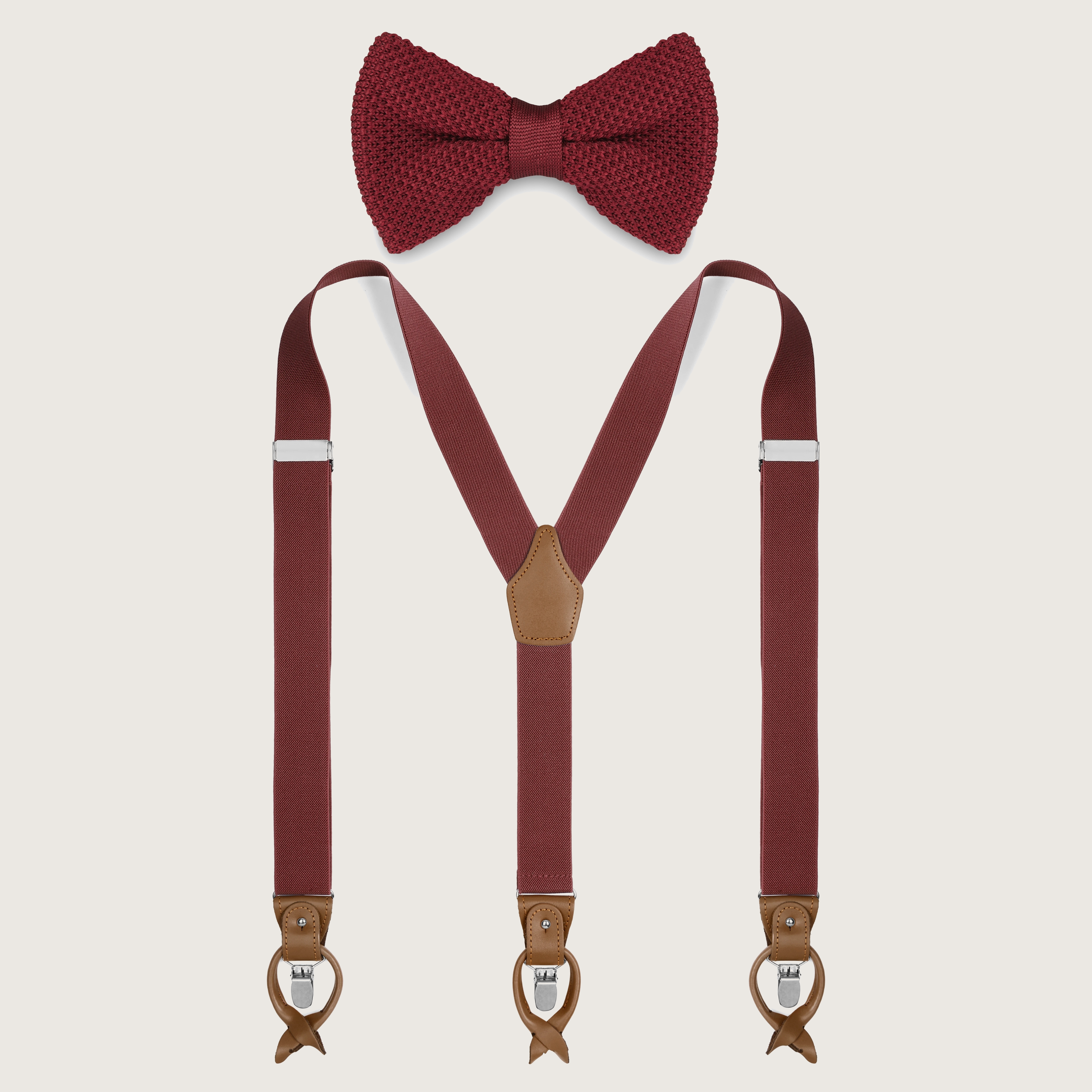 Burgundy Pre-Tied Bow Tie and Braces Set | In stock! | Trendhim