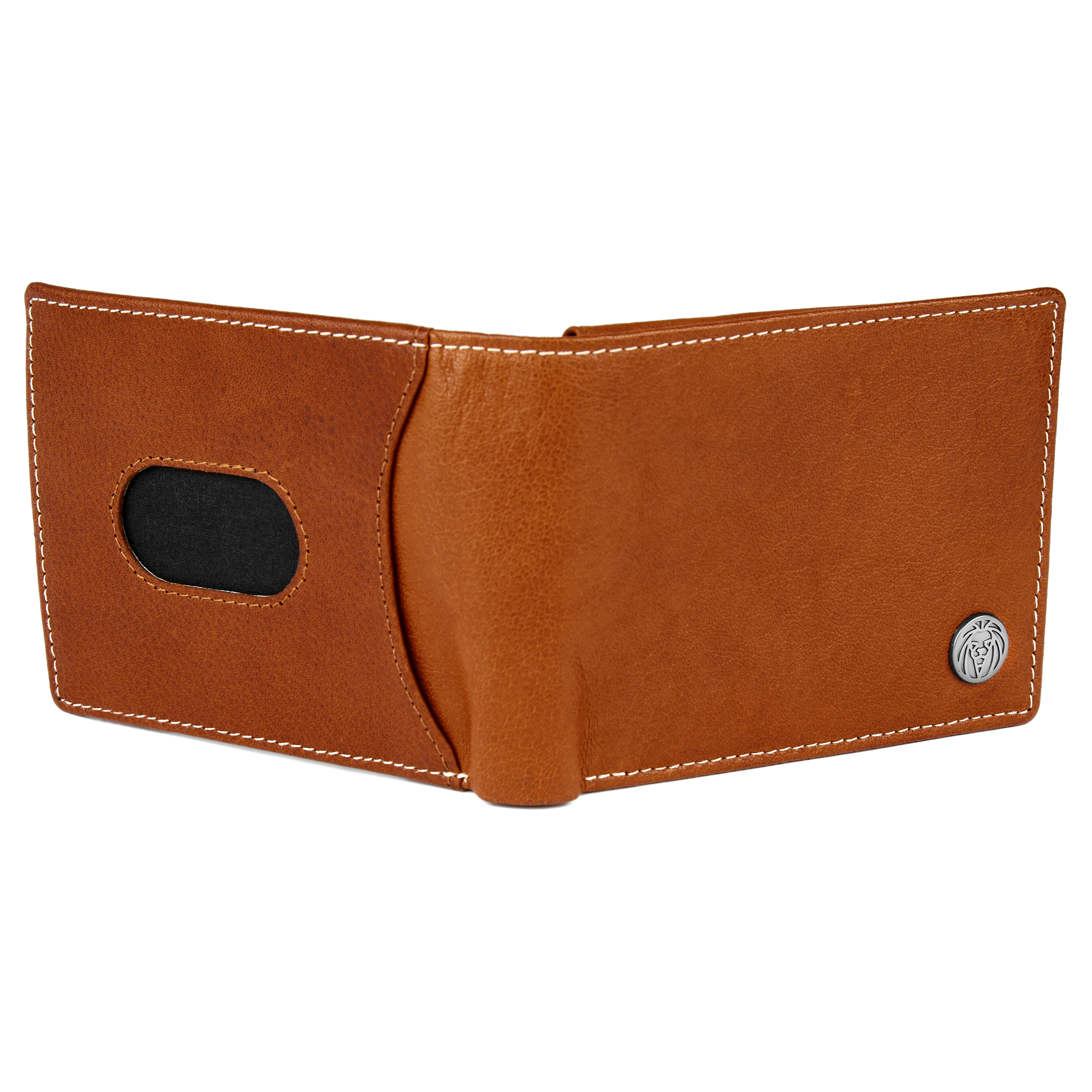 Jasnobrązowy skórzany szybki podwójnie składany portfel Oxford - 3