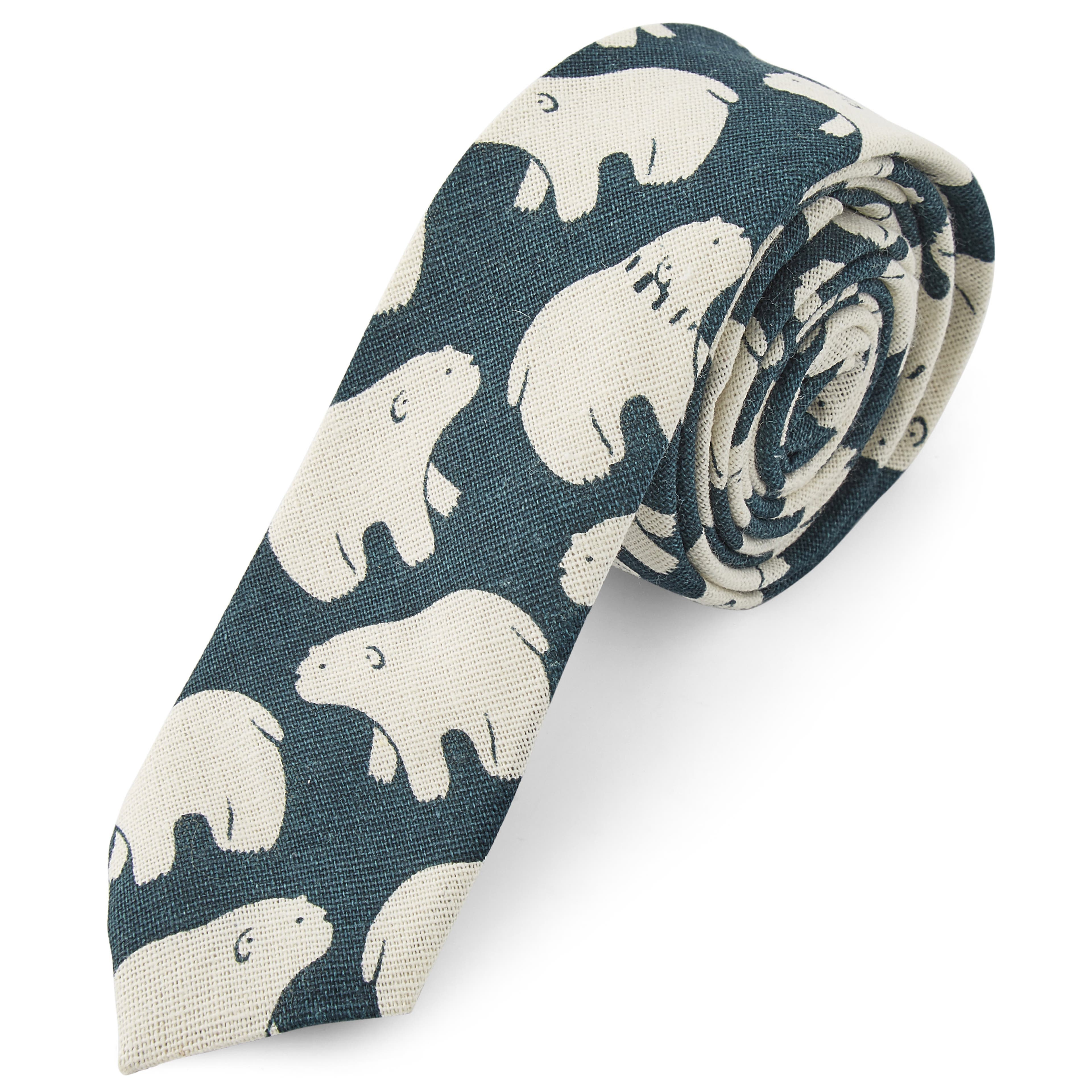Petrol Blue & White Polar Bear Linen Pre-Tied Bow Tie