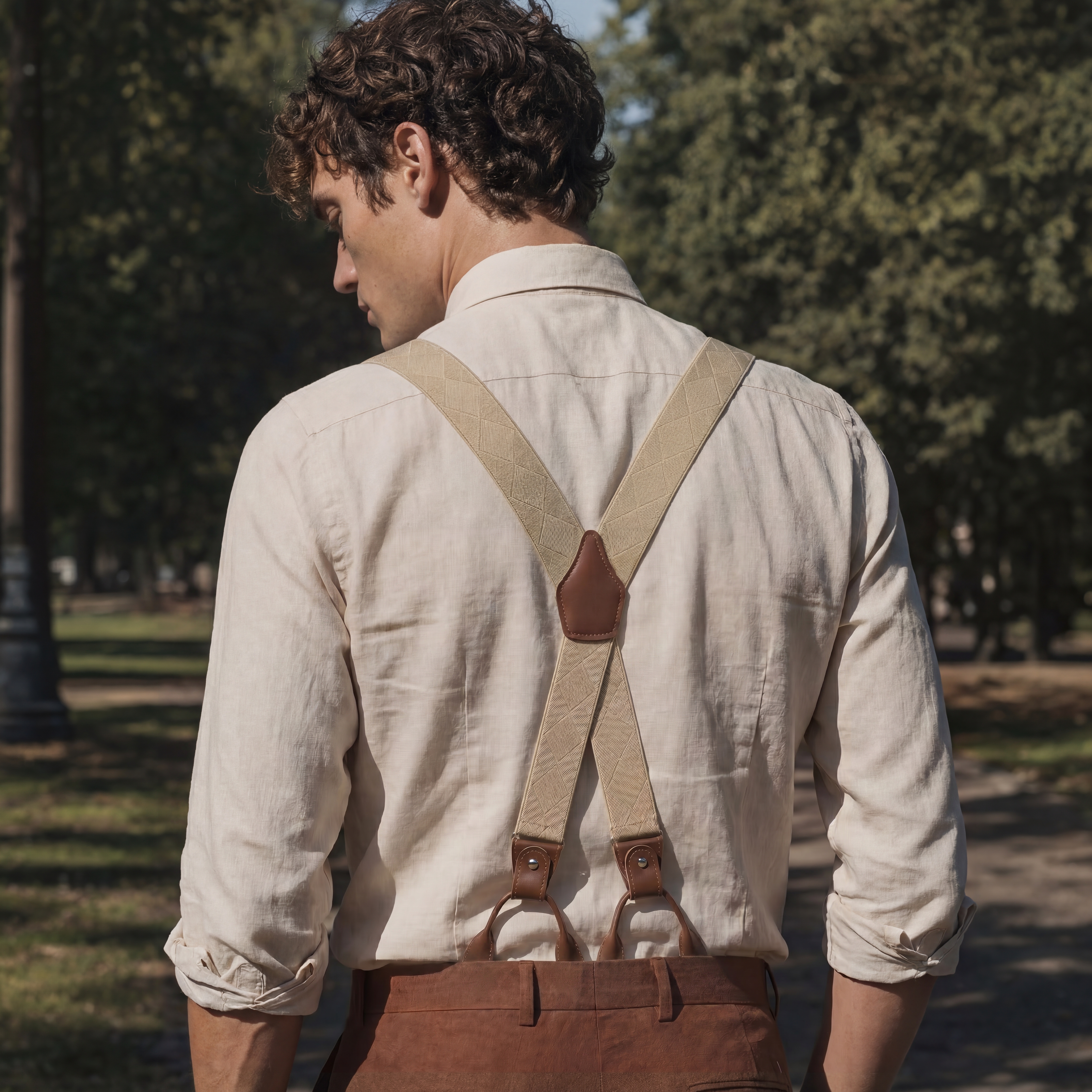 Vexel | Sand Diamond-Patterned X-back Suspenders - 4