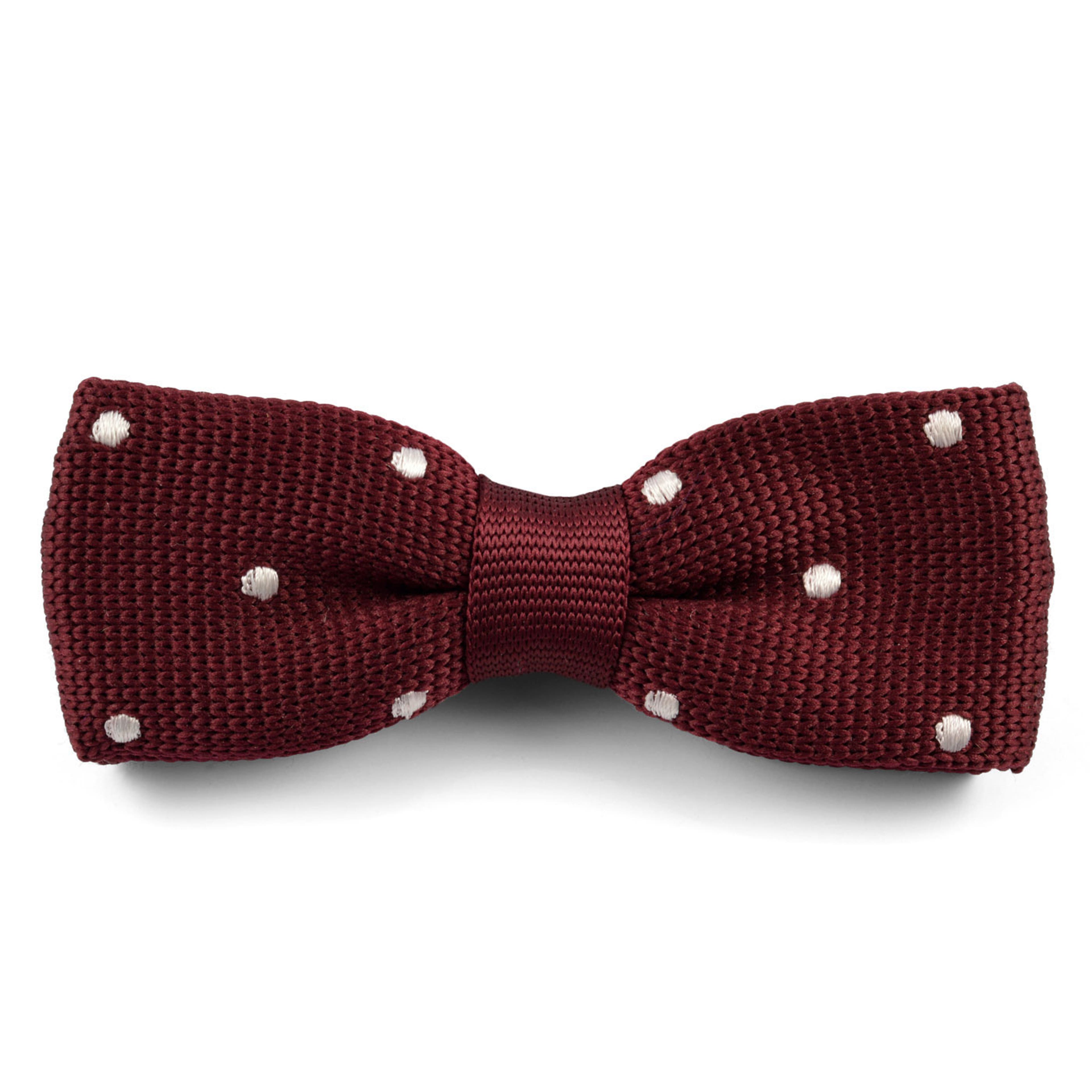 Burgundy & Whited Dotted Knitted Pre-Tied Bow Tie