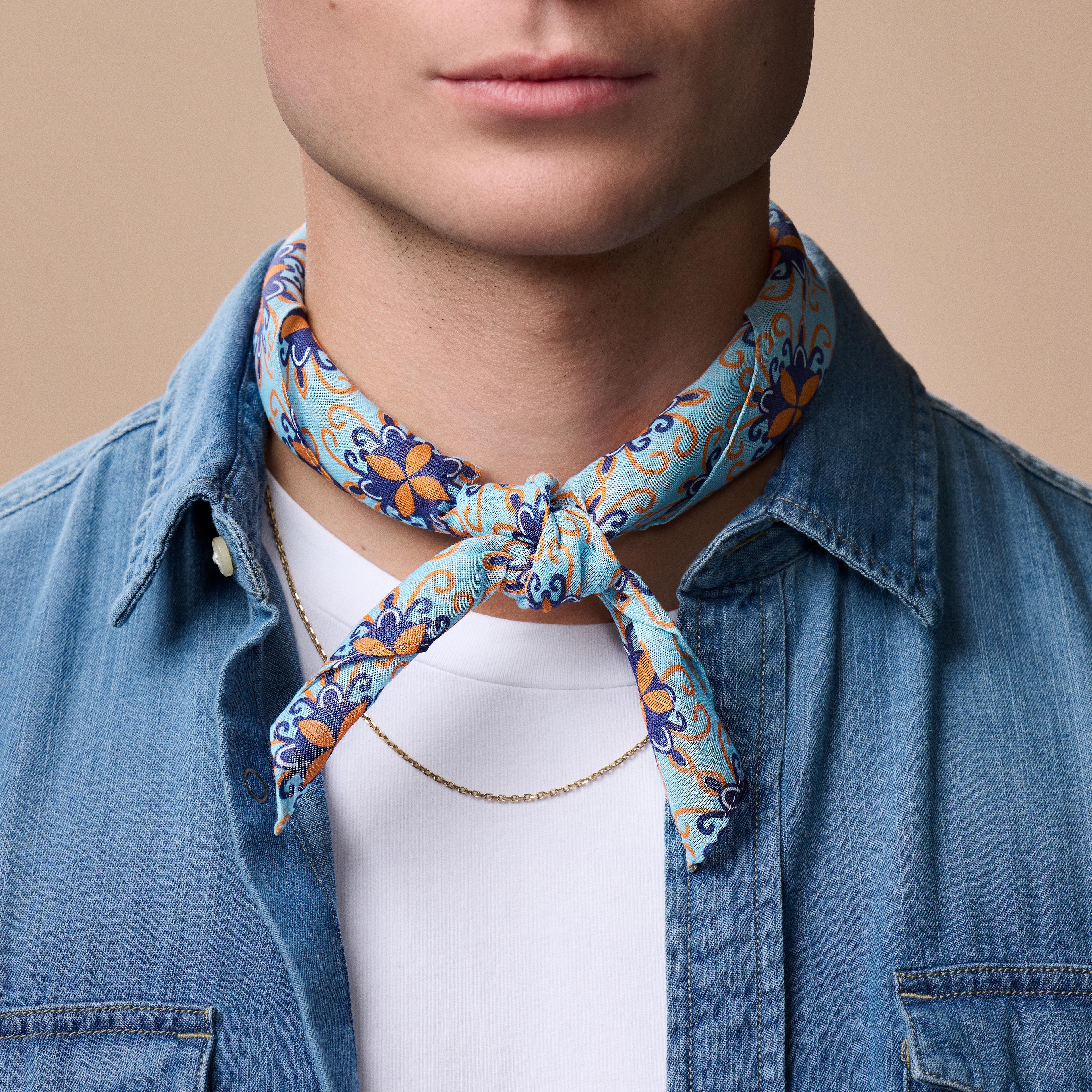 Light Turquoise & Orange Floral Scroll Pattern Cotton Neckerchief | In ...