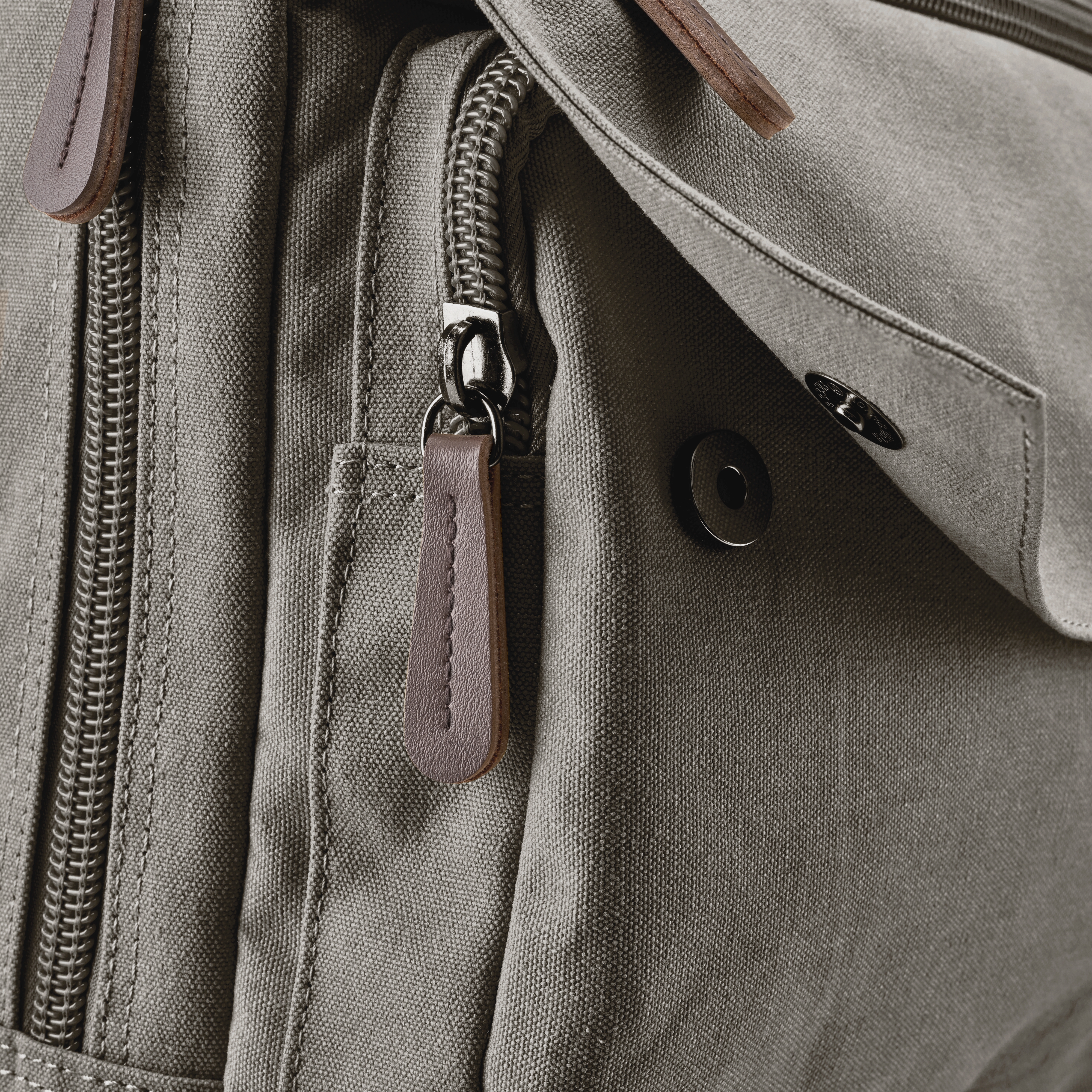 Metallic Grey Canvas & Brown Leather Compact Backpack - 6