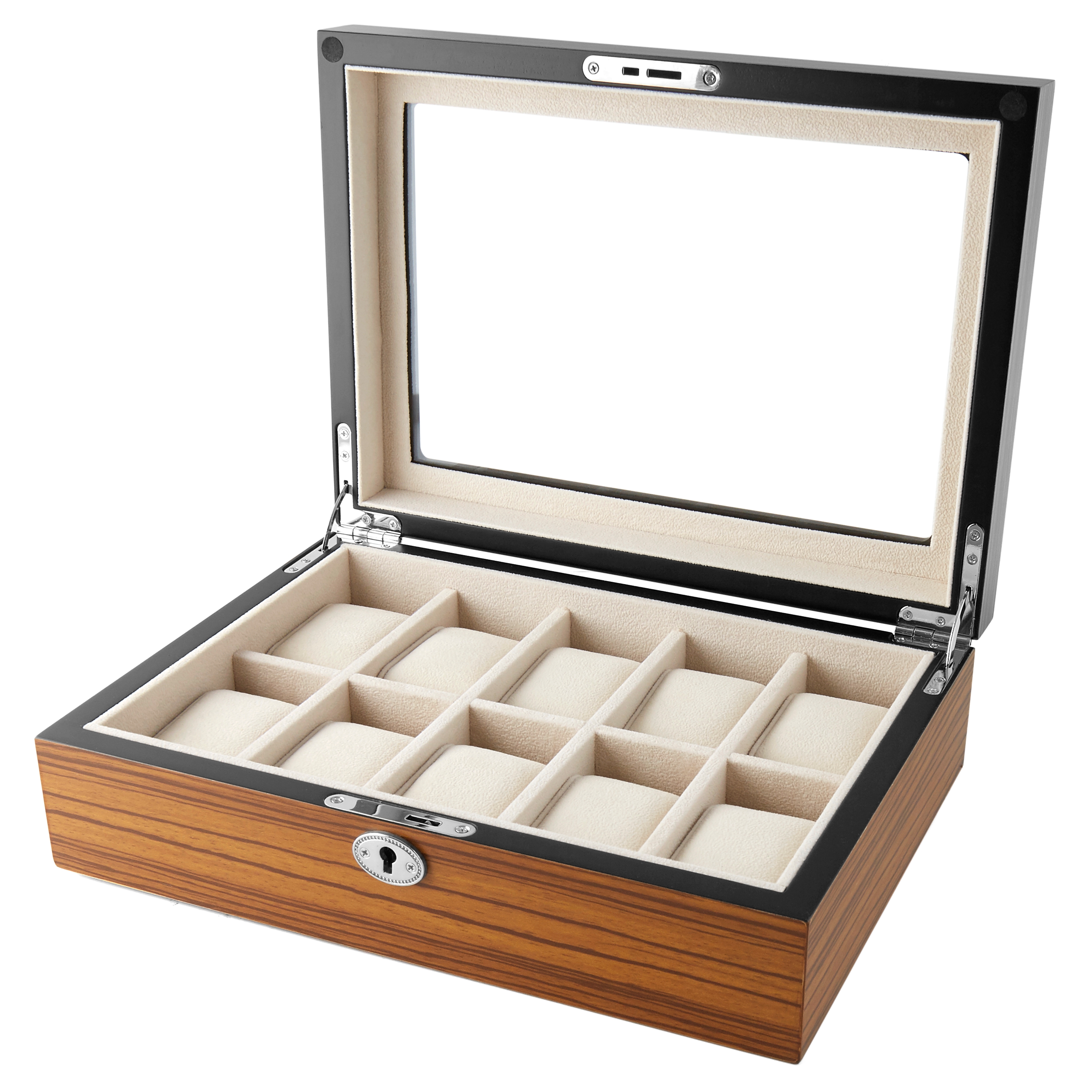 Låsbar Klocklåda i Zebraträ - 10 klockor - 2