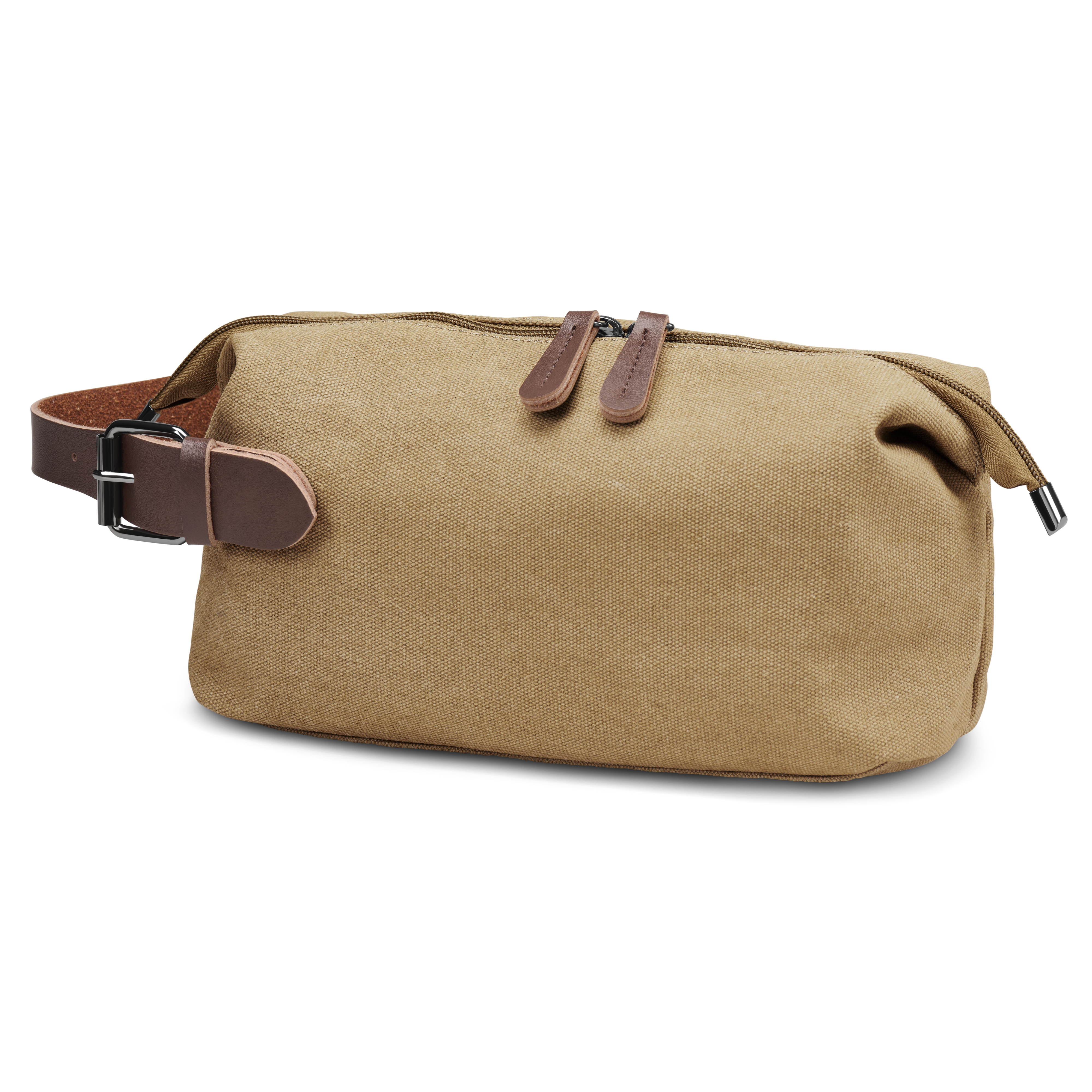 Sinapinkeltainen Kankainen & Ruskea Nahkainen Toilettilaukku - 3