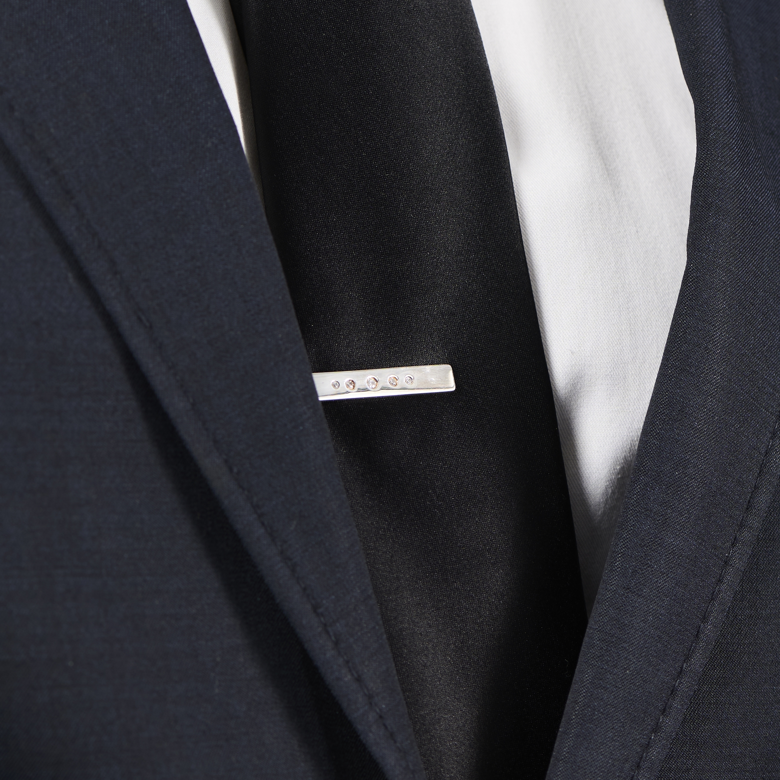 925s Sølv Kort Slipsklype med Runde Steiner - 4