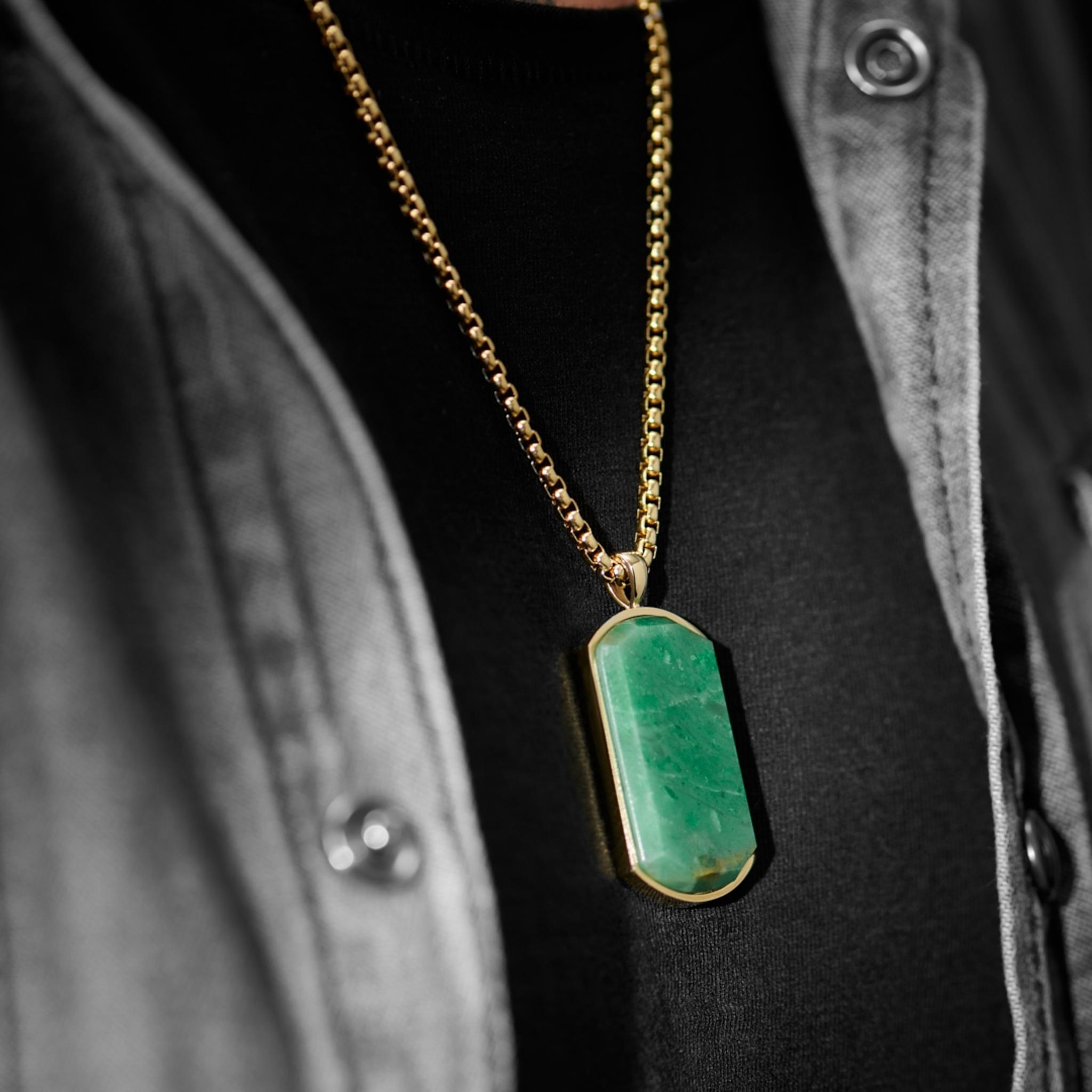 Orisun | Gold-Tone & Green Taiwanese Jade Stone Box Chain Necklace | In ...