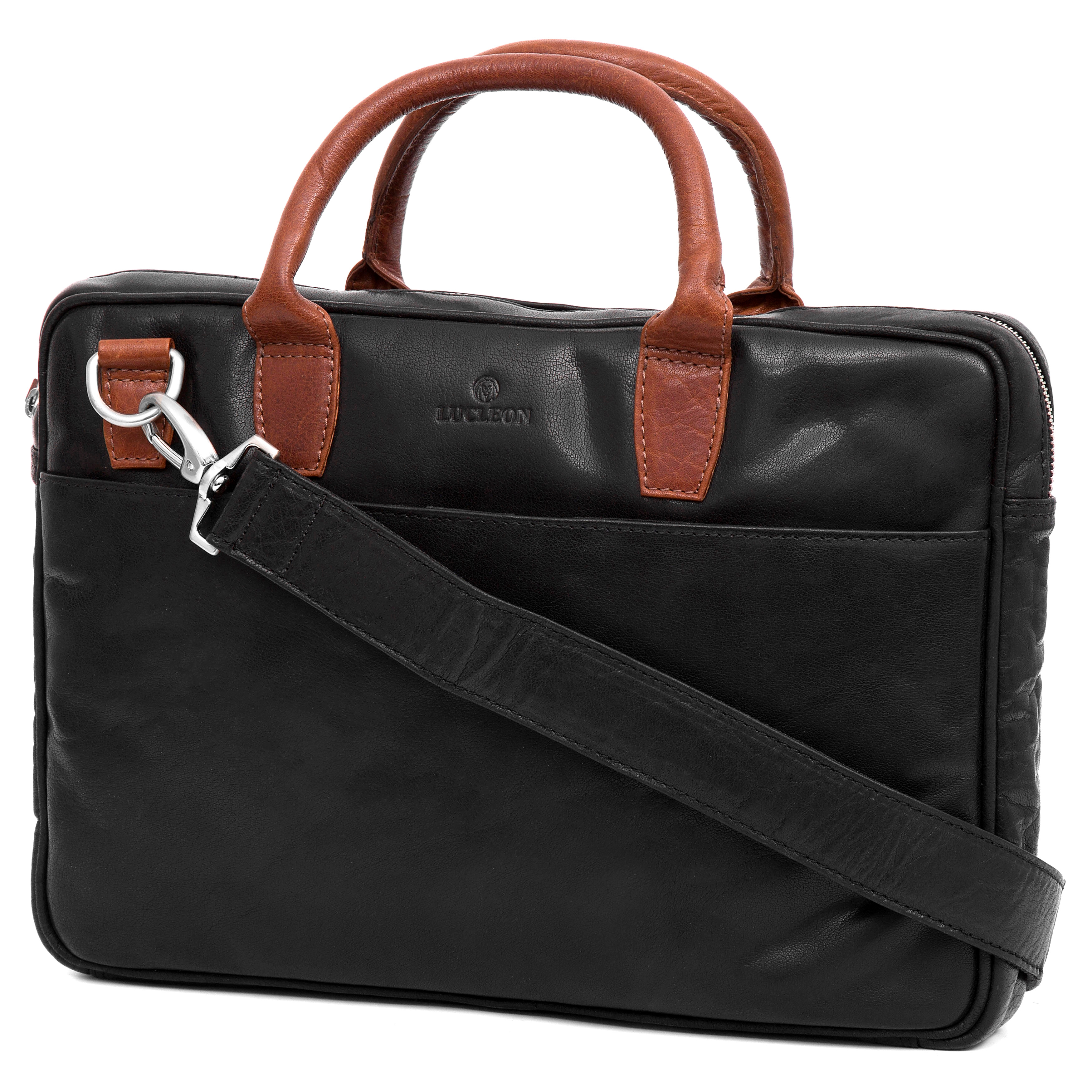 Montreālas plānais 13" Executive melna un brūna ādas soma - 3