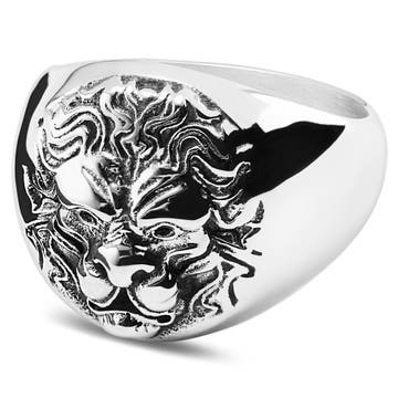 Silver-Tone Stainless Steel Leo Signet Ring