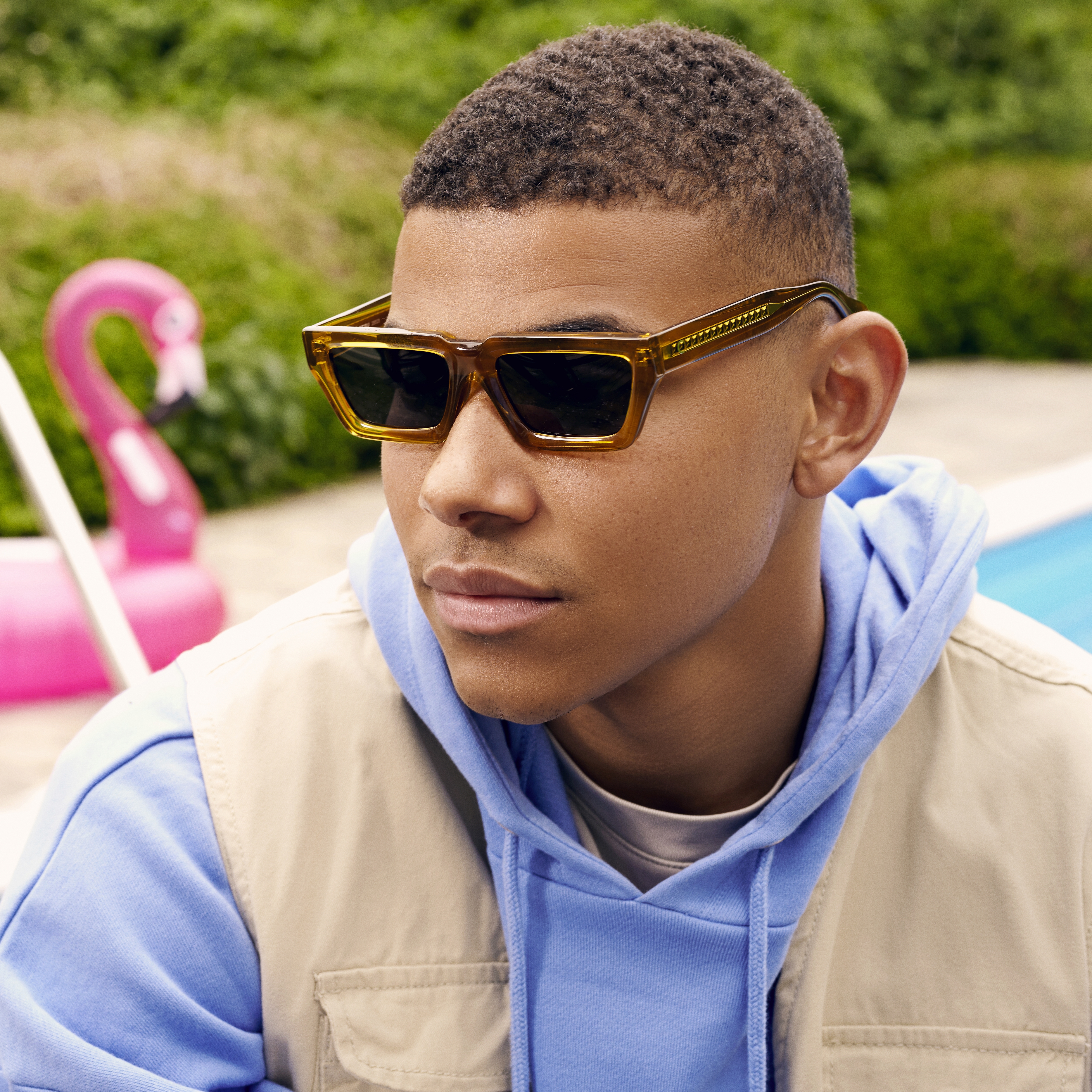 Occasus | Štvorcové neónové žlté polarizačné okuliare s hrubým rámom - 5