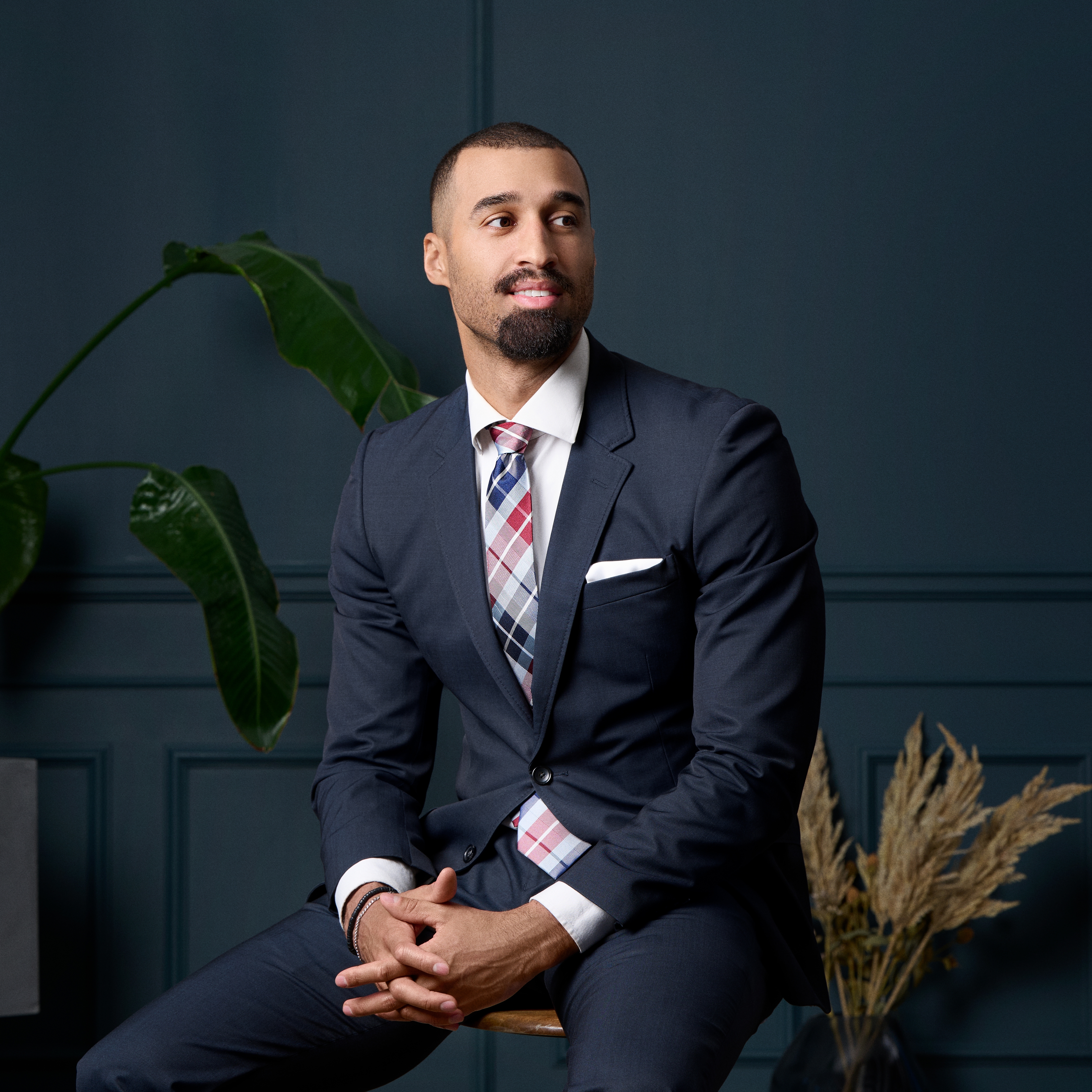 Blue & Bordeaux Checkered Pattern Silk Necktie | 3 1/8" (8 cm) - 4