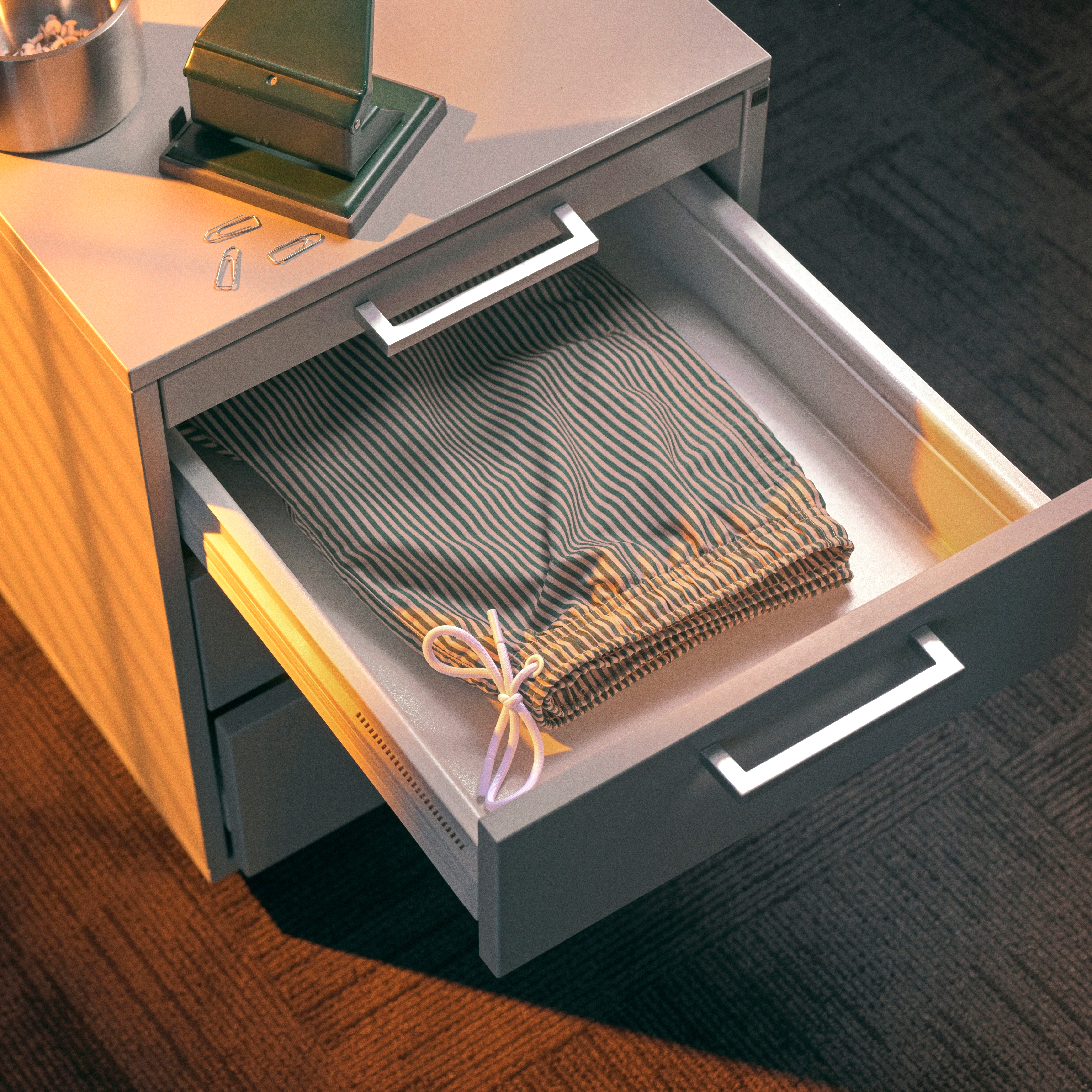 Striped Green & Beige Swim Shorts - 5