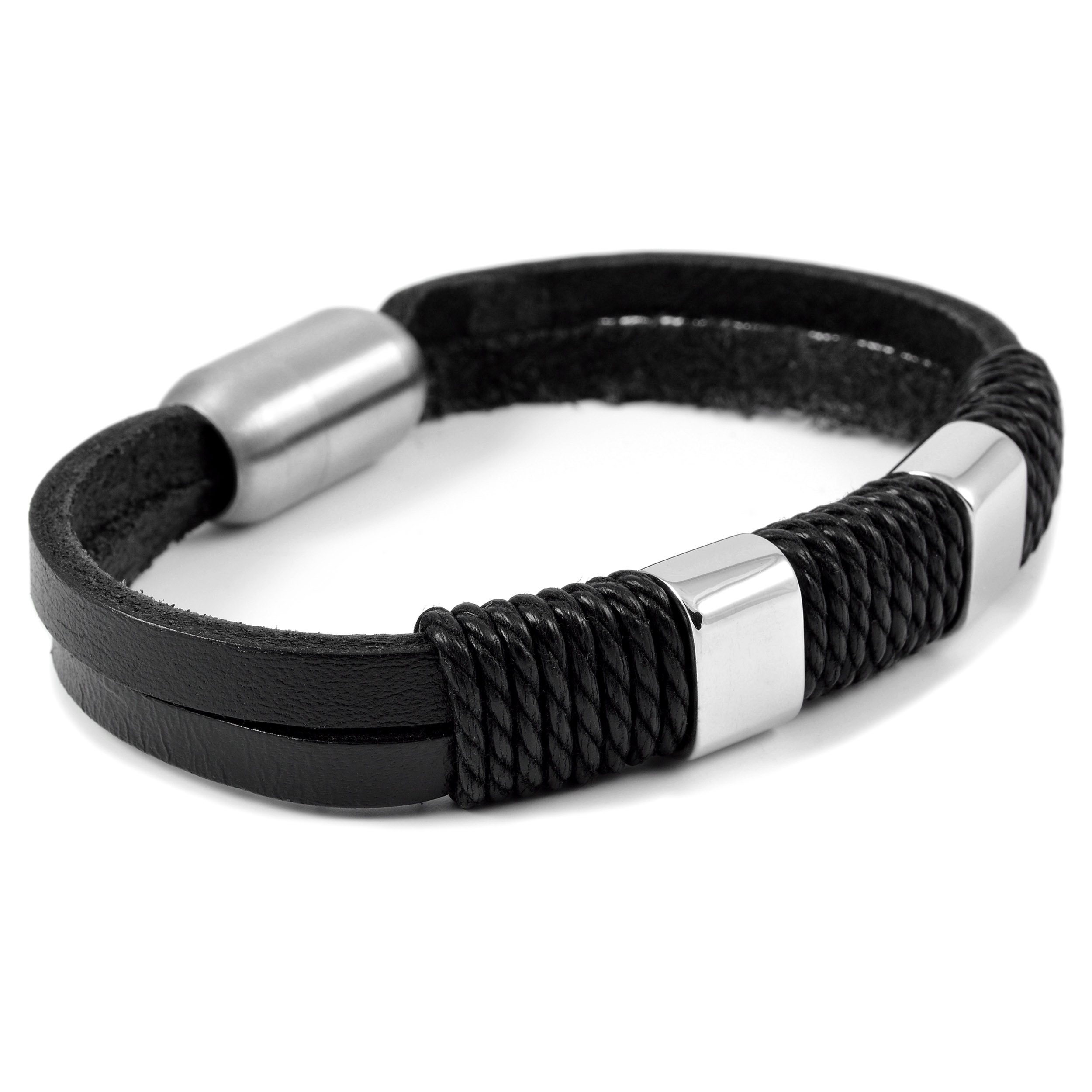 Pulsera de cuero con cuerda y bala  - 3