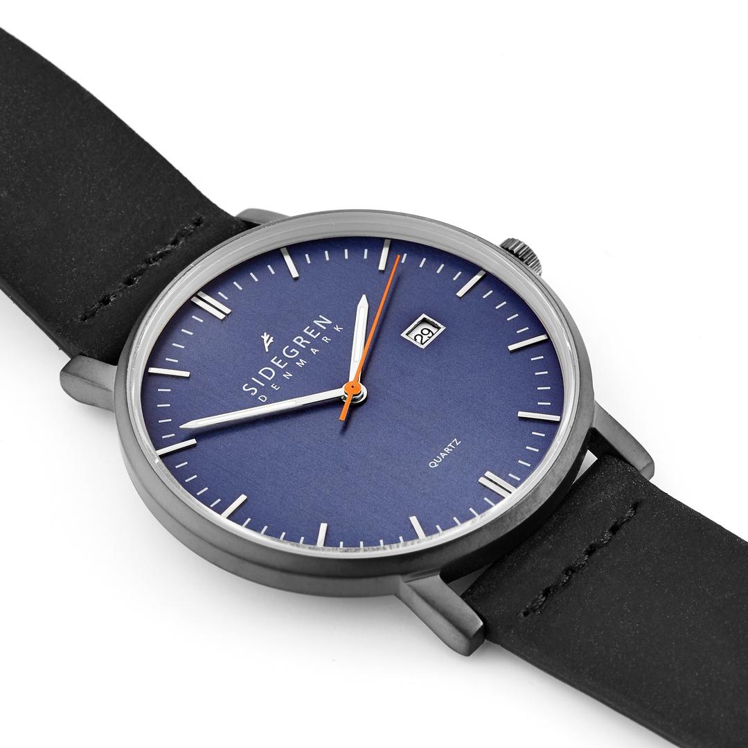 Kevil Kevil | Dark Grey Slim Dress Watch With Blue Dial & Black Leather Strap ...