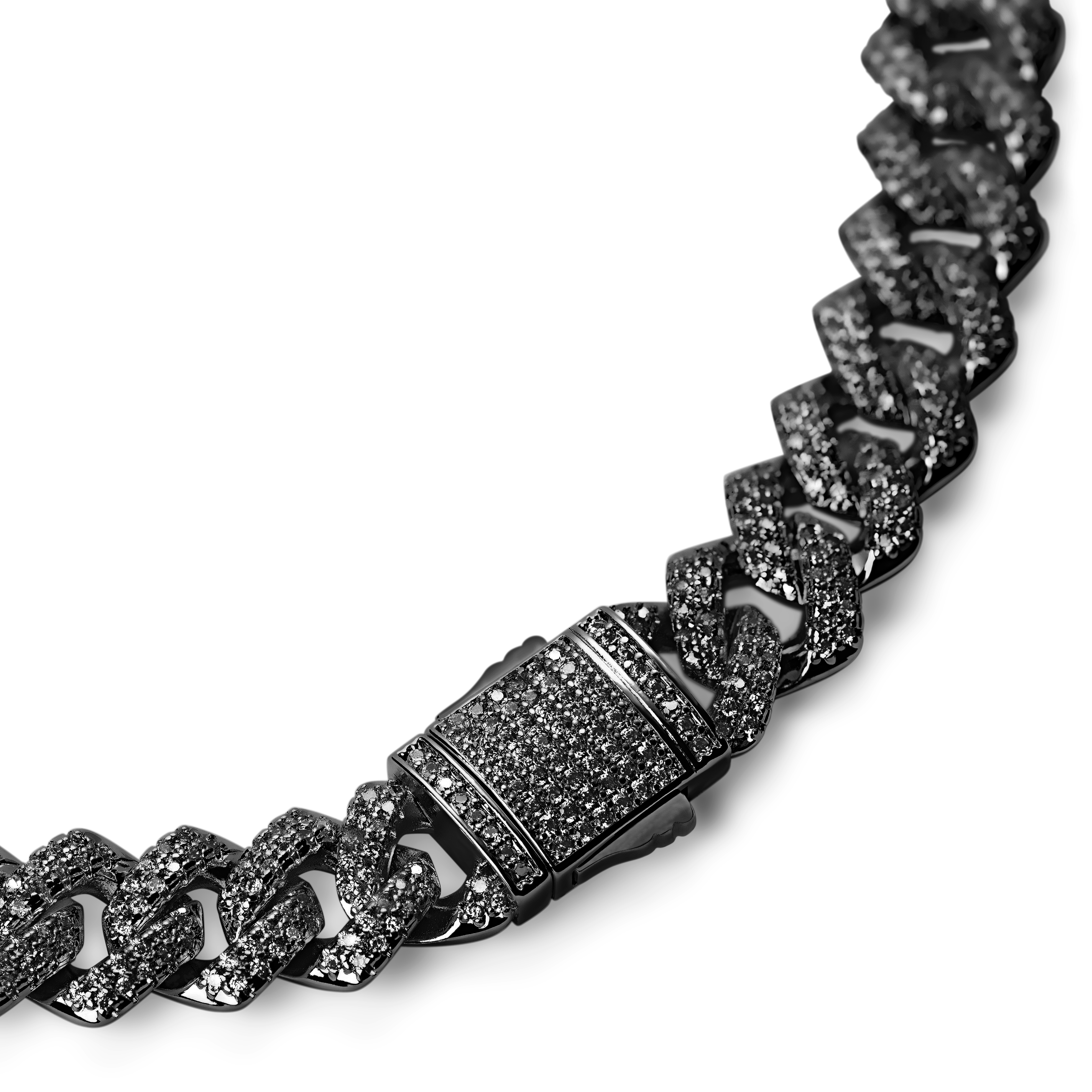 Nicos | 1/2" (12 mm) Iced Black Diamond Prong Link Chain Zirconia Necklace - 3