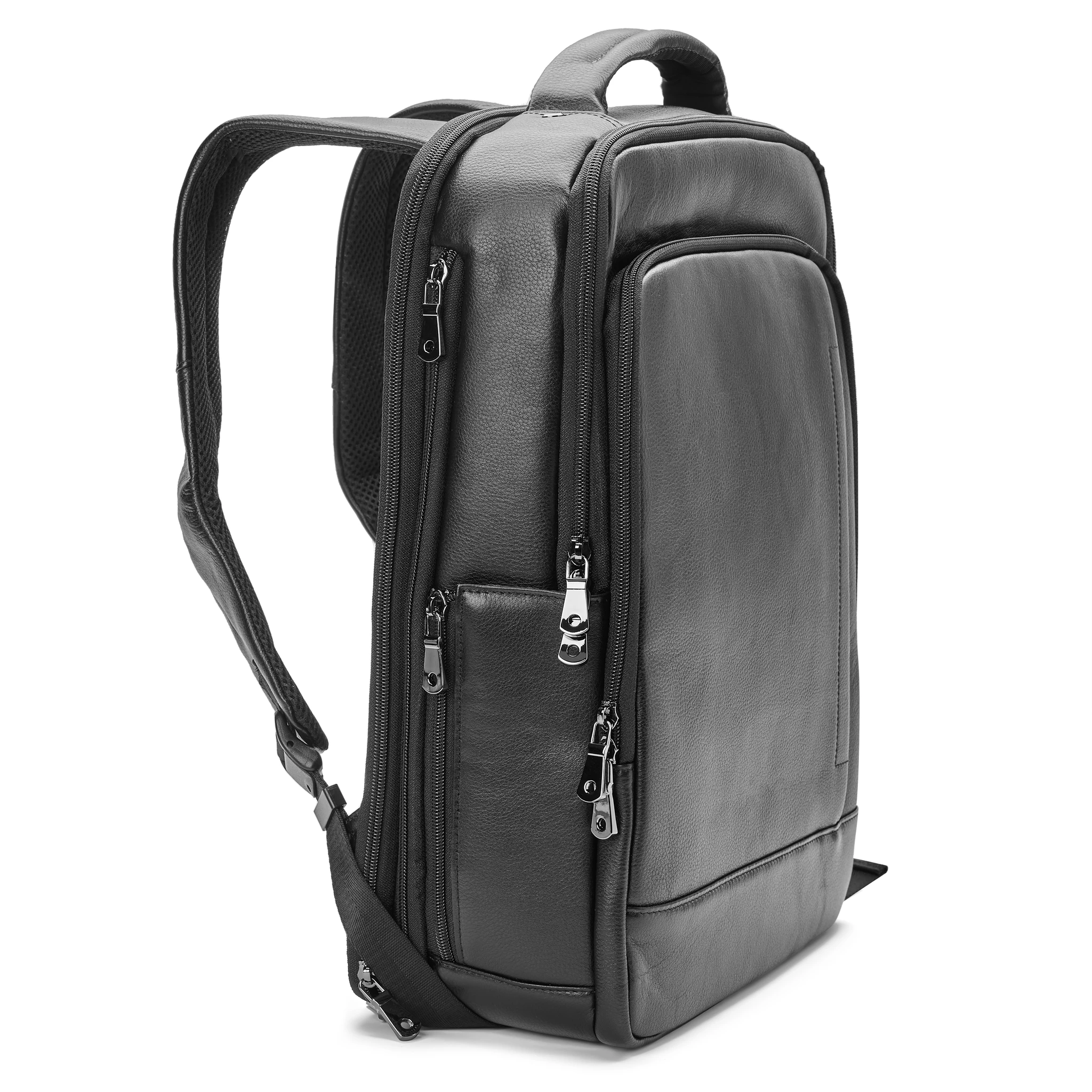 Black Leather Professional Laptop Backpack with Charging Port | In ...