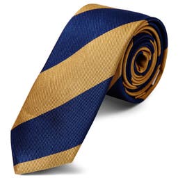 Gold & Navy Blue Bold Diagonal Striped Silk Tie