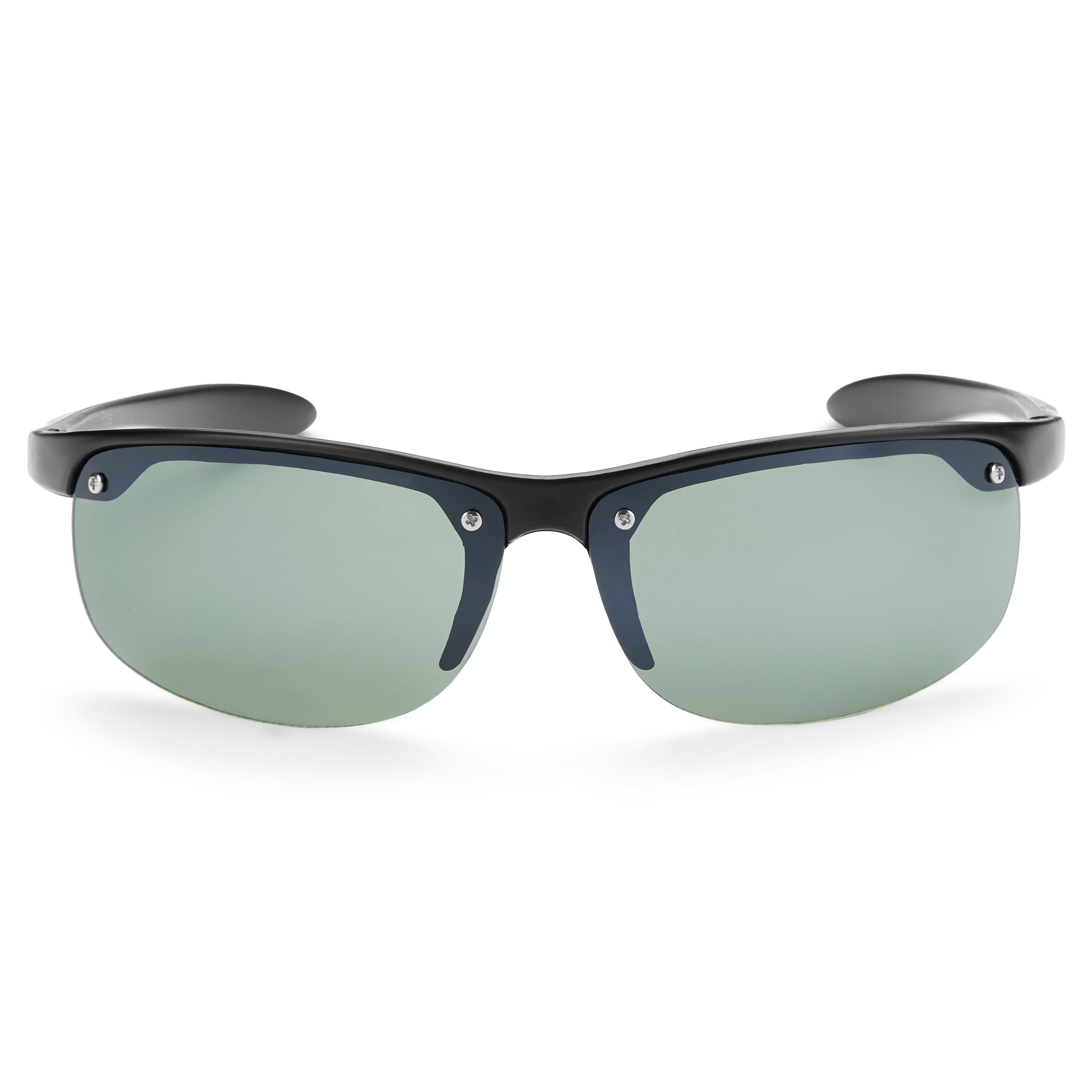 Спортни слънчеви очила с черни рамки и зелени стъкла