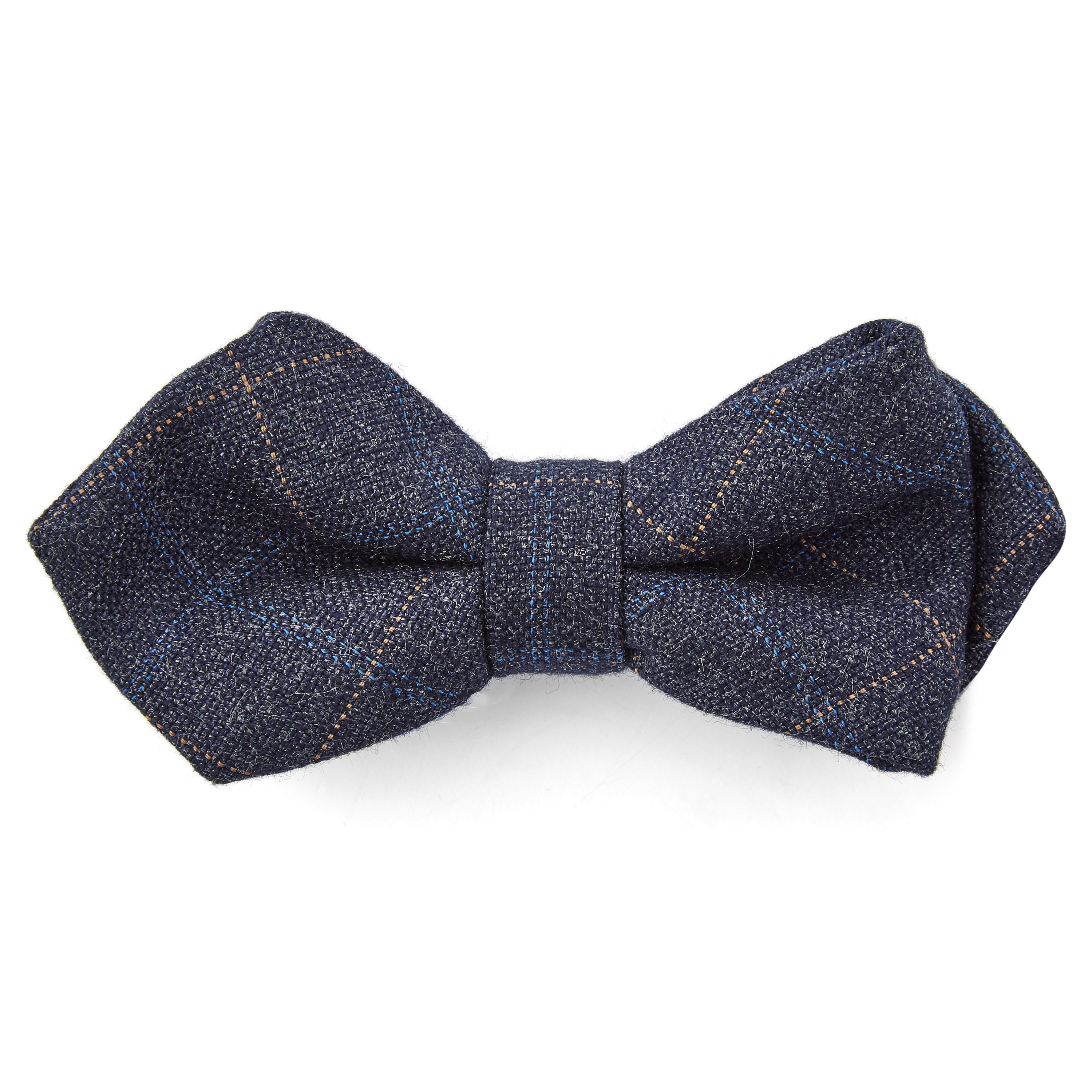 Dark Navy Chequered Pointy Bow Tie - 1