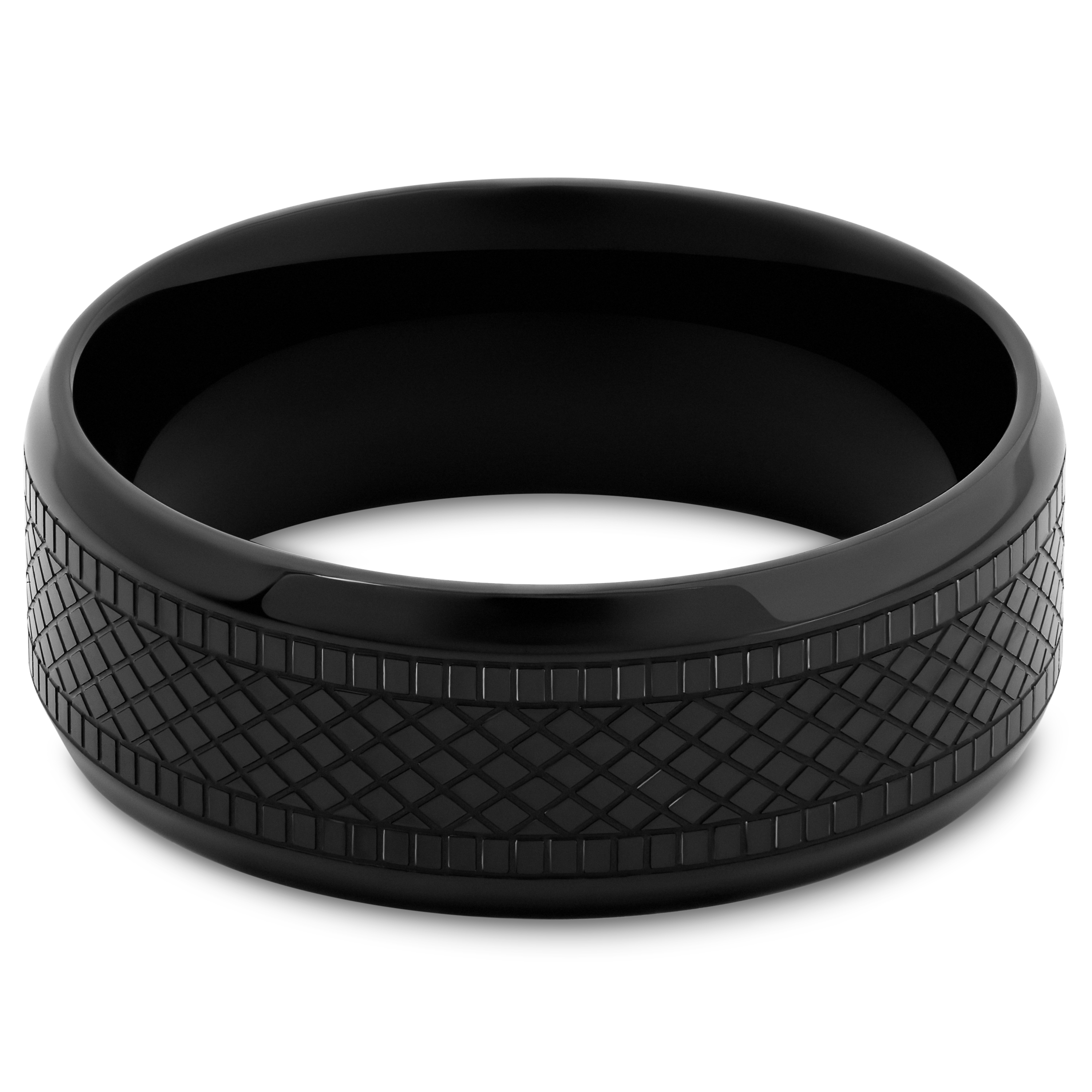 Sentio | Black Patterned Stainless Steel Ring - 2