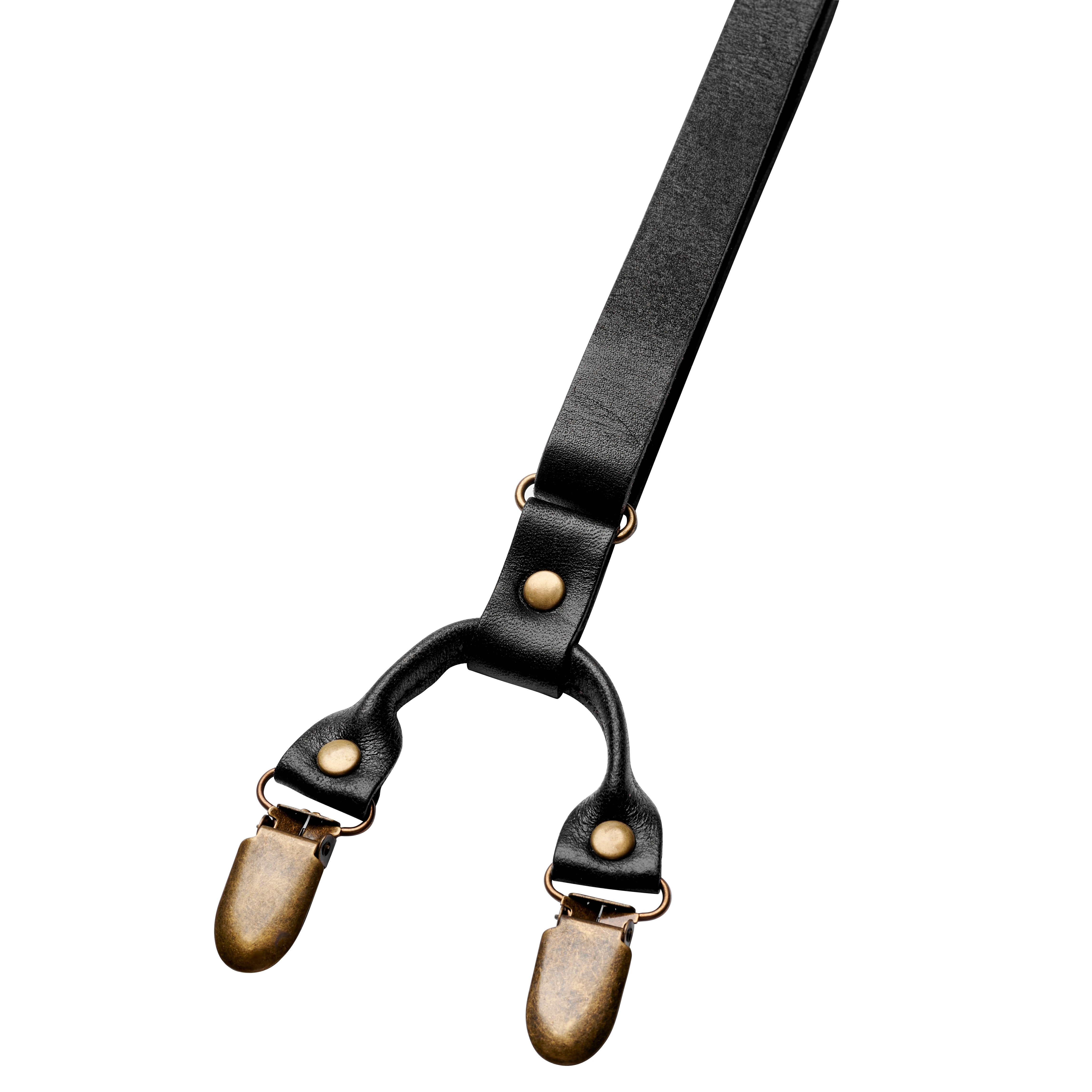 Black leather Y-Back Dual Clip Braces - 3
