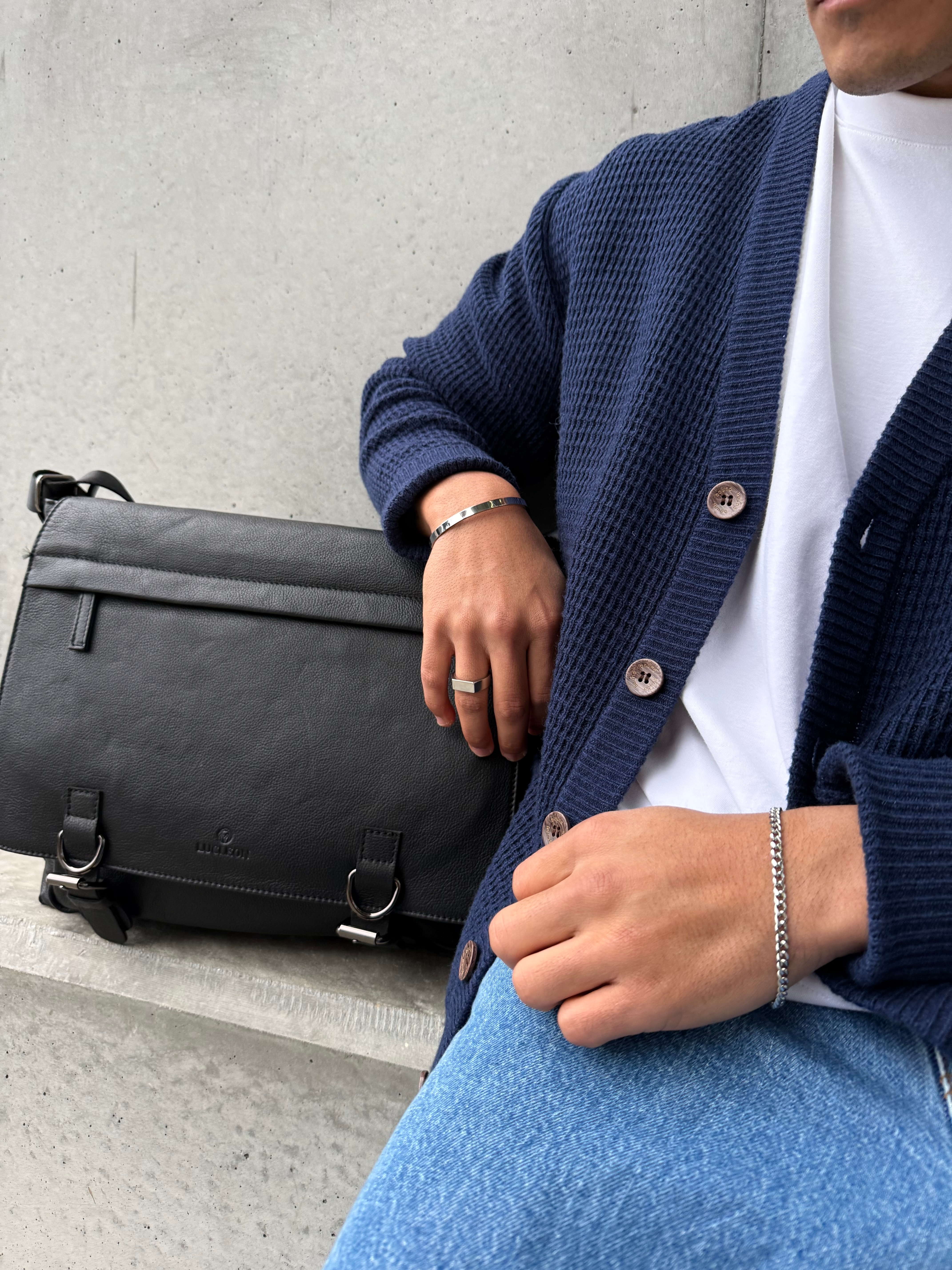 Black Full-Grain Leather Satchel - 3