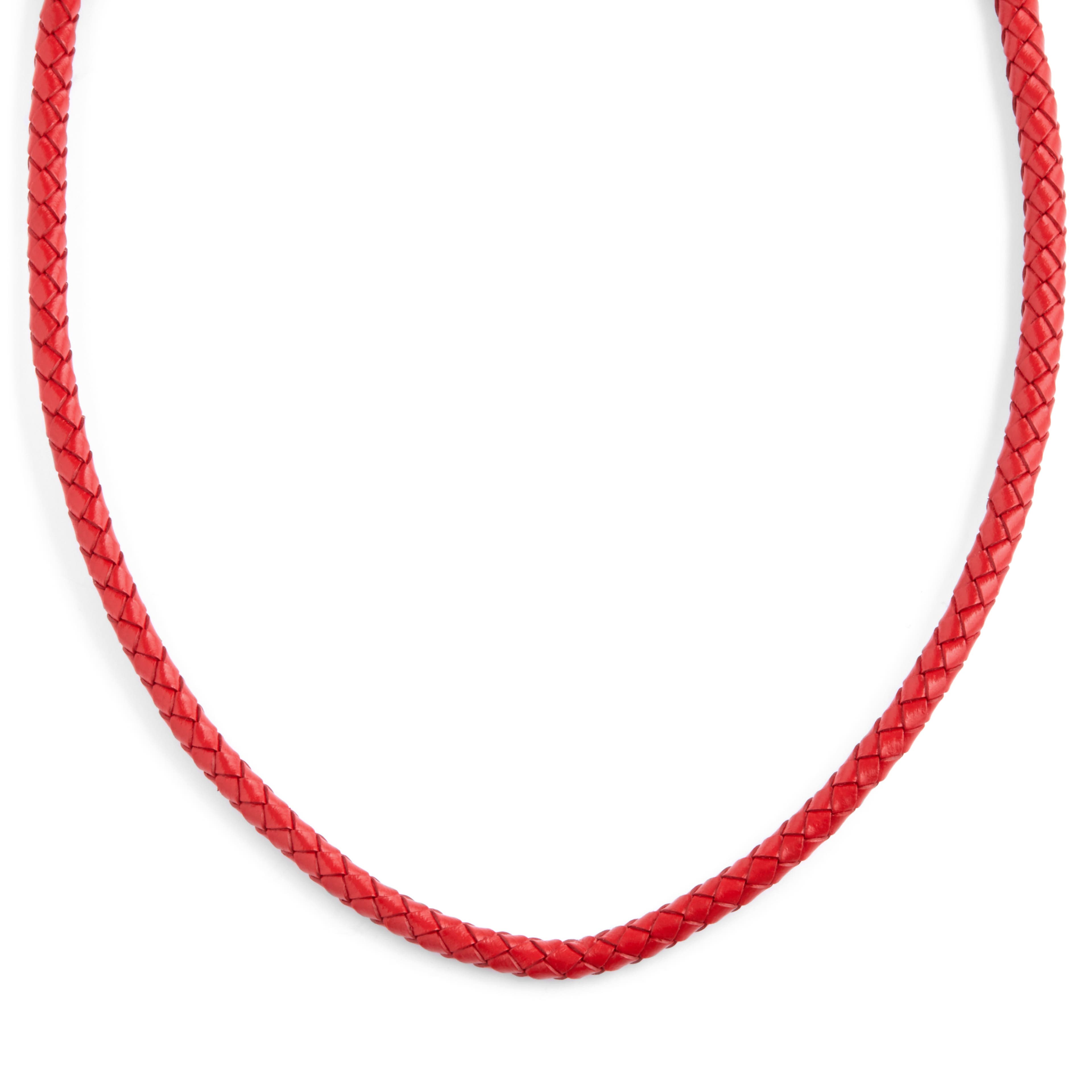 Червено плетено кожено колие 5 мм