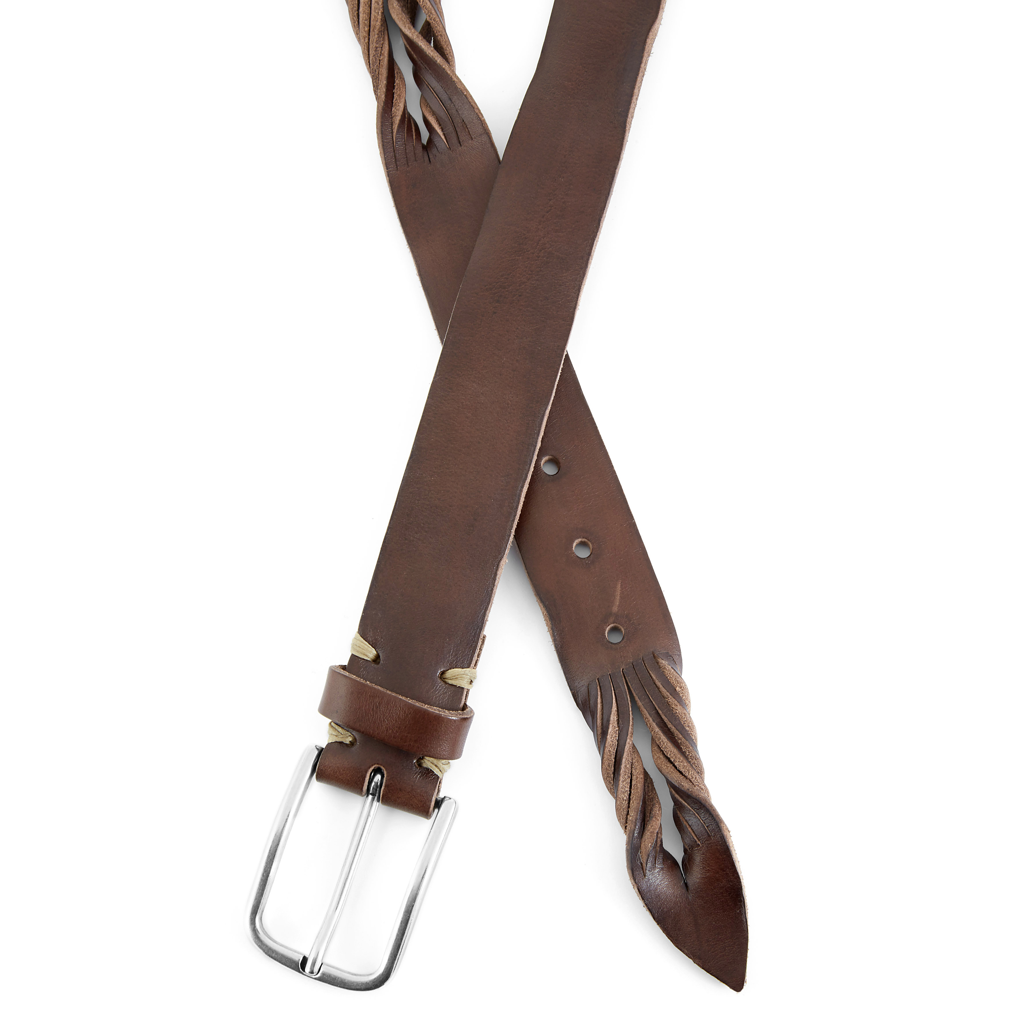 Snoet Brunt og Sølv Læderbælte - 3