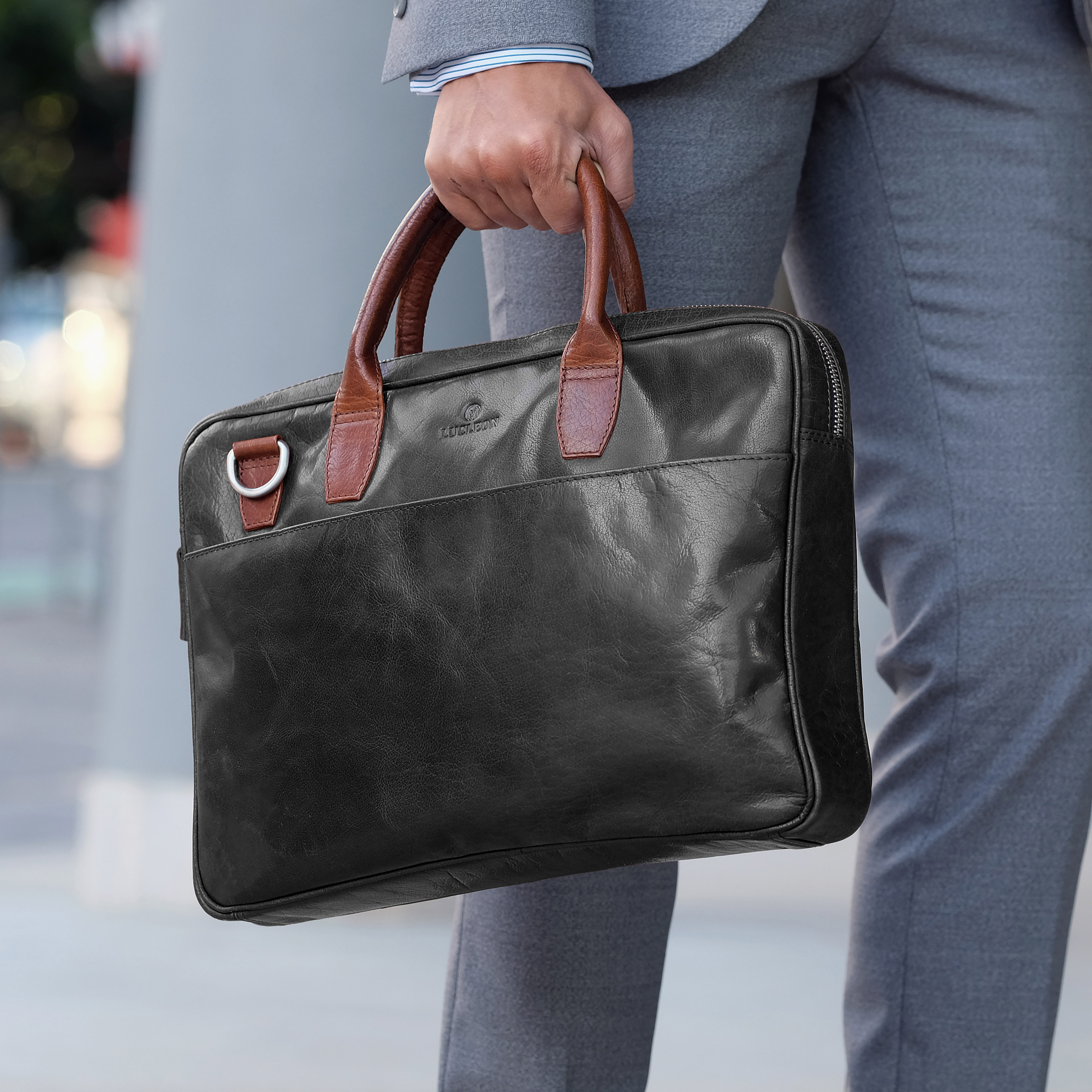 Geantă Montreal Slim 13" Executive din piele neagră și cafenie  - 14
