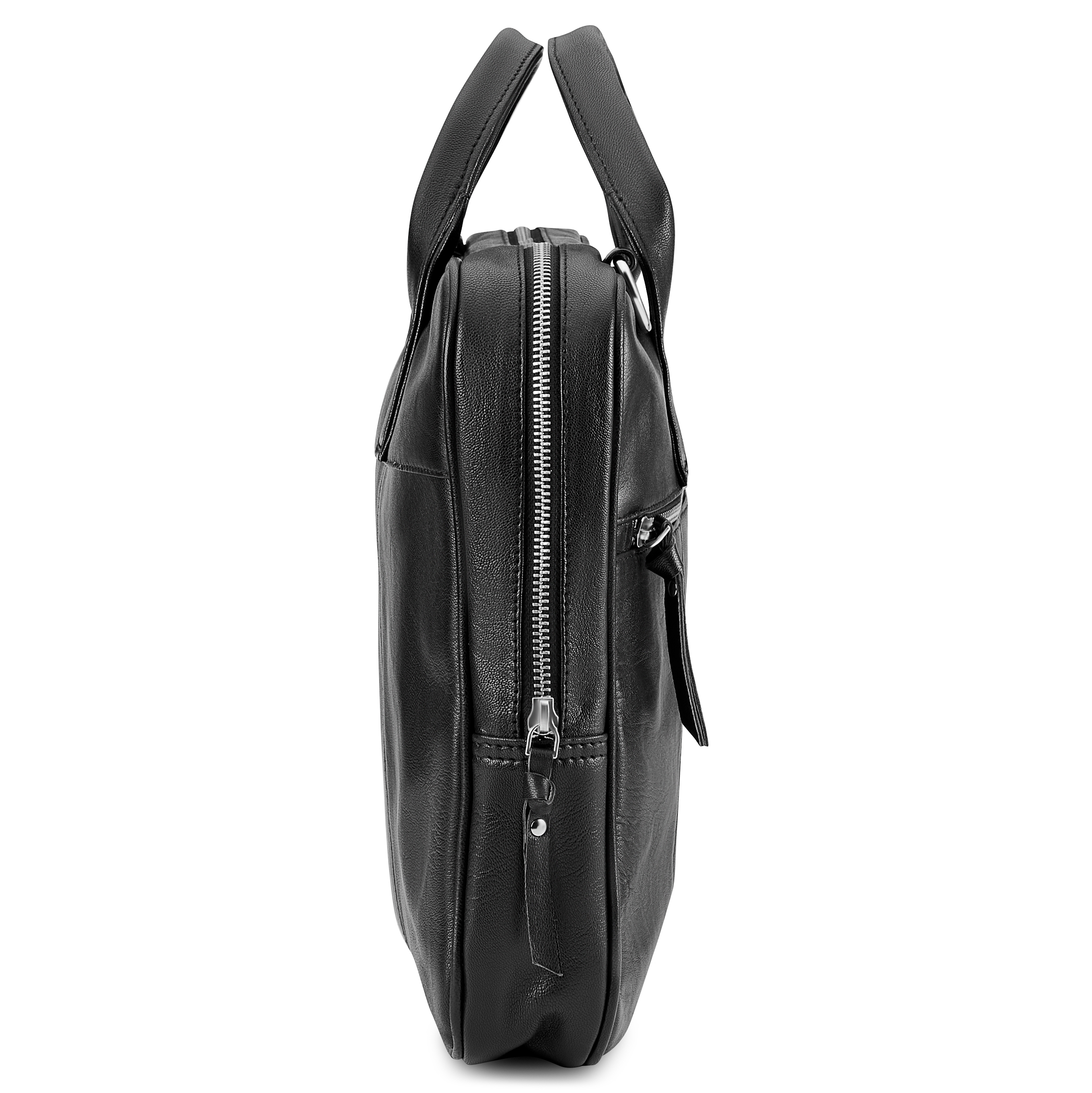 Fidei | Black Full Grain Goat Leather Laptop Bag - 5