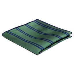 Grøn Silkelommeklud med Marineblå Dobbeltstriber