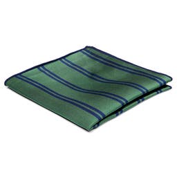Pañuelo de bolsillo de seda verde con rayas dobles en azul marino