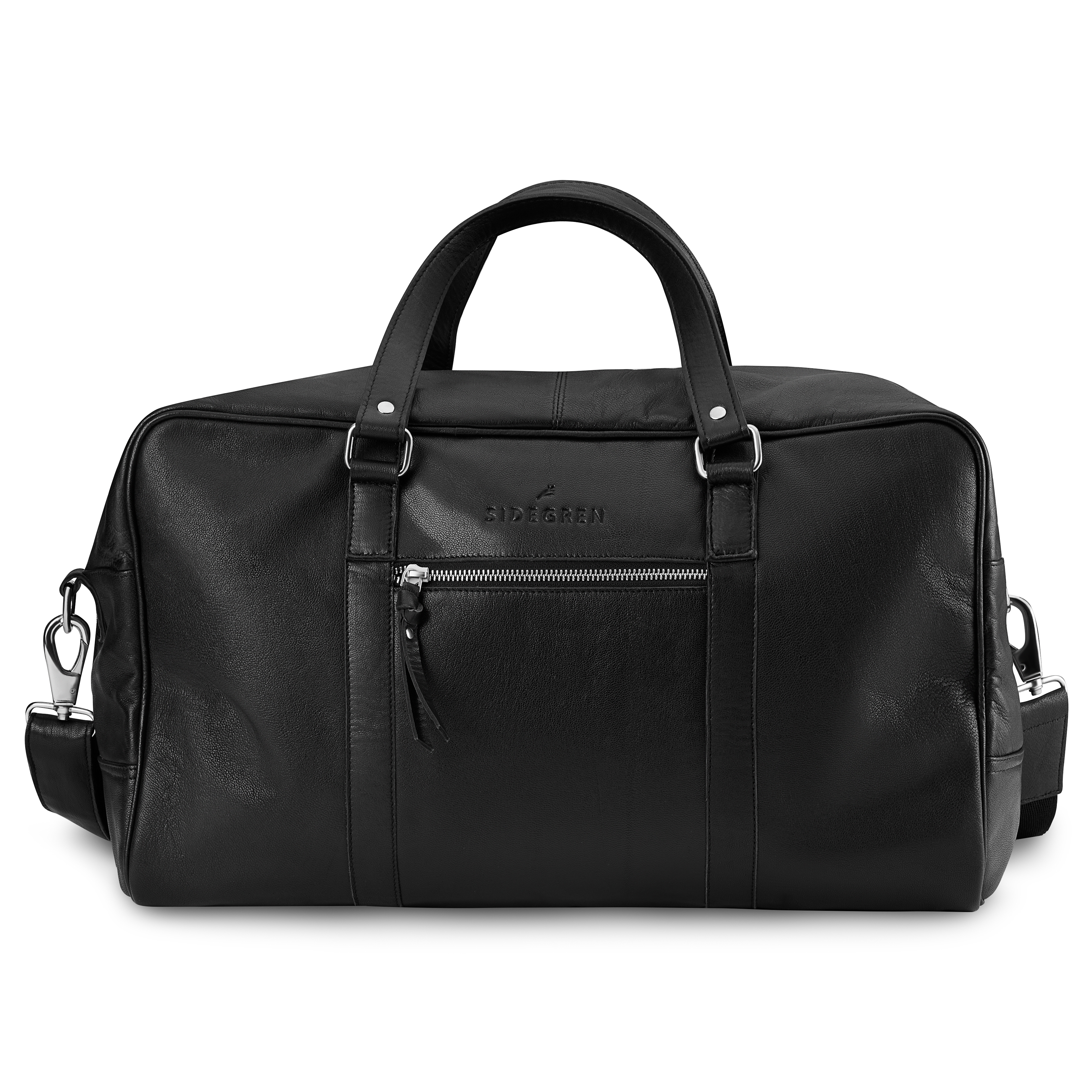 Fidei | Large Black Full Grain Goat Leather Weekend Bag - 3