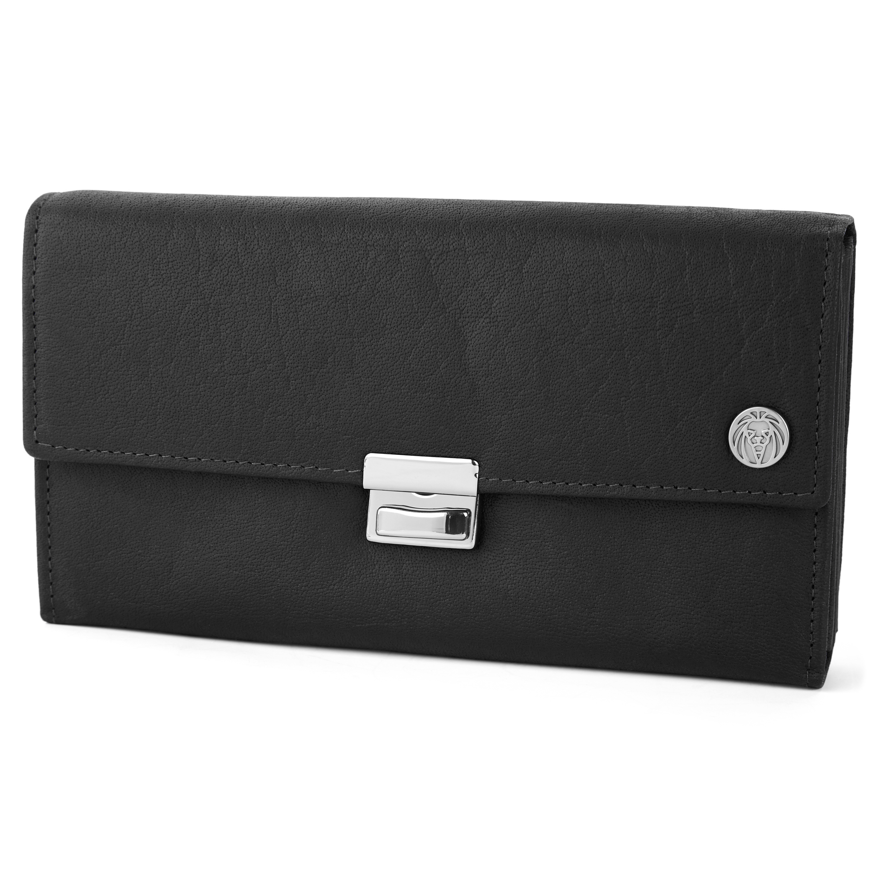 Cartera clásica estilo acordeón de cuero negro Oxford - 1