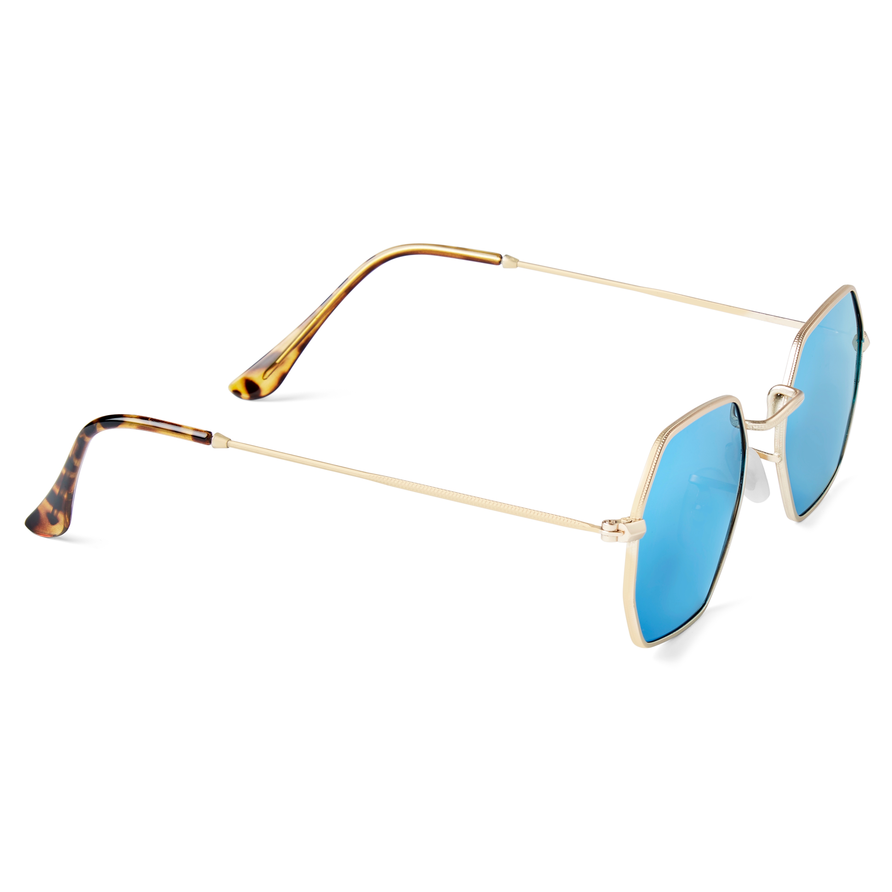 Muodikkaat kullanväriset aurinkolasit sinisillä linsseillä - 3