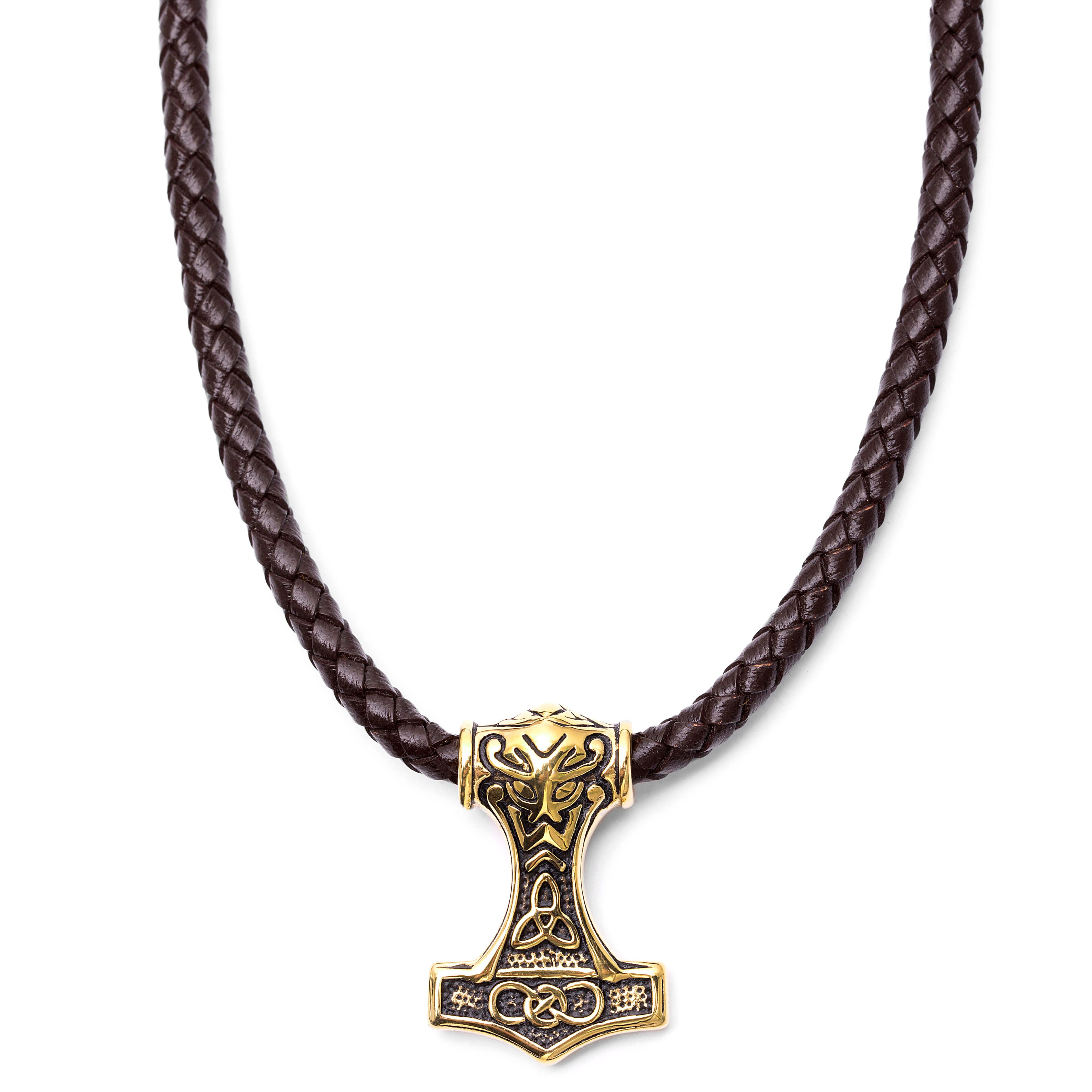 Brown Leather Double Sided Triquetra Necklace