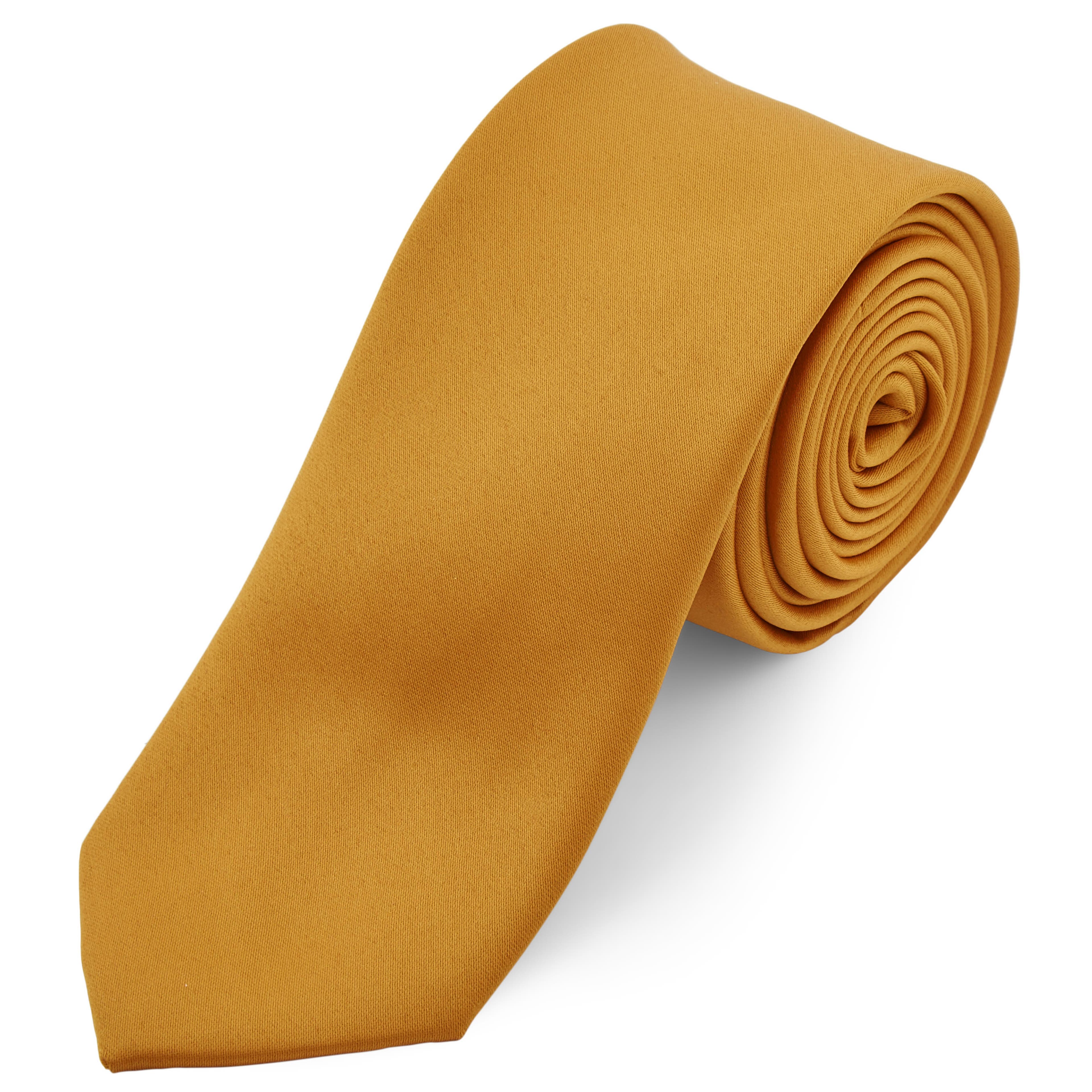 Extra hosszú, őszies sárga egyszerű nyakkendő - 6 cm