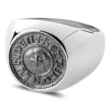 Makt | Silver-Tone Stainless Steel With Dark gray Viking Coin Signet Ring Makt | Silver-Tone Stainless Steel With Dark gray Viking Coin Signet Ring
