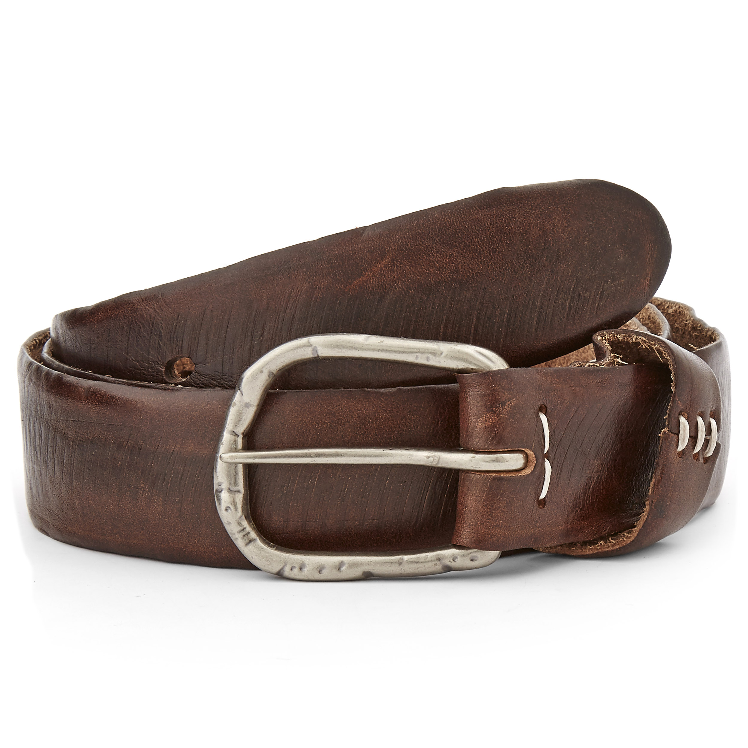 Asymmetrical Brown Leather Belt - 1