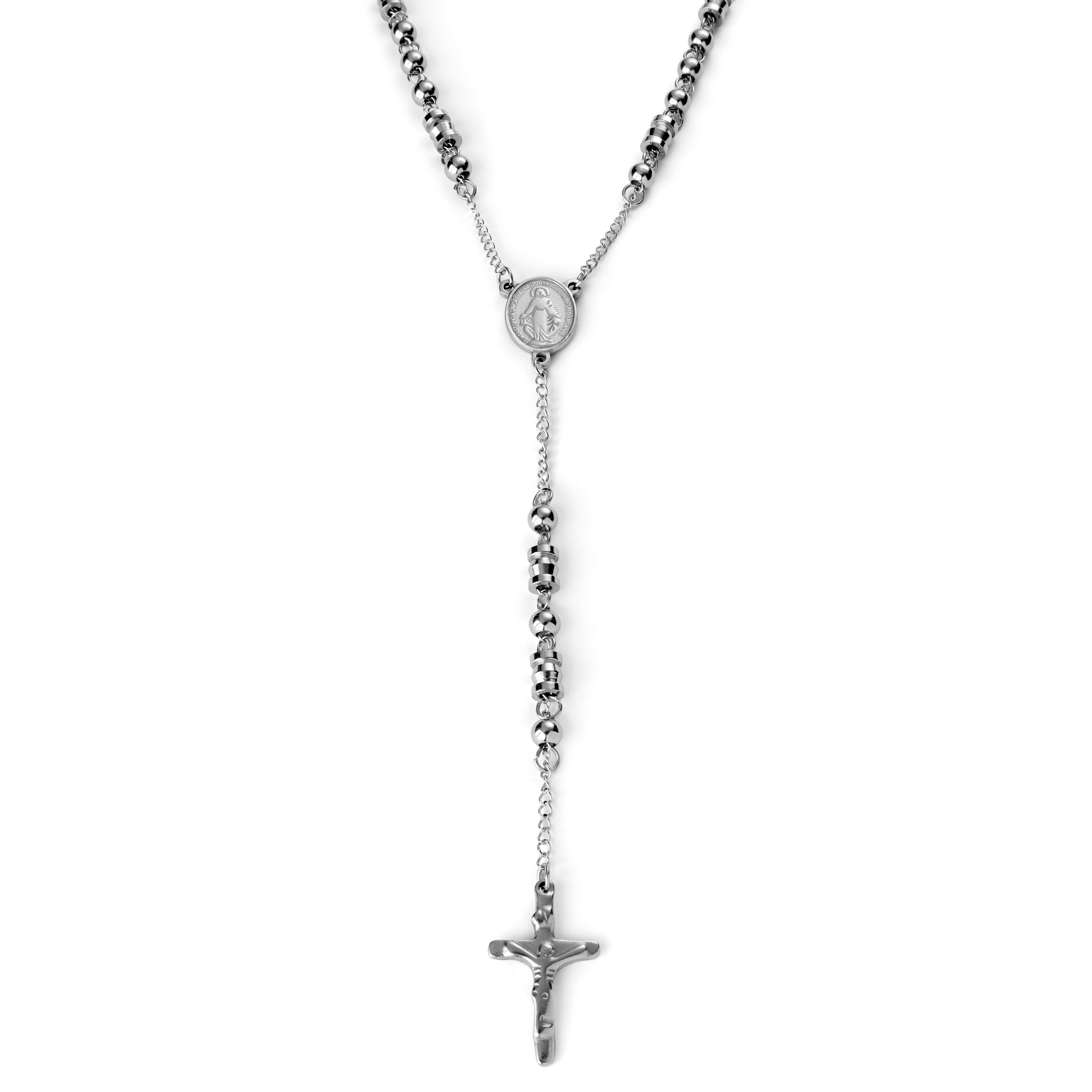 Collar rosario plateado - 2