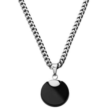 Cruz | Solid Round Silver-Tone Stainless Steel & Black Onyx Necklace